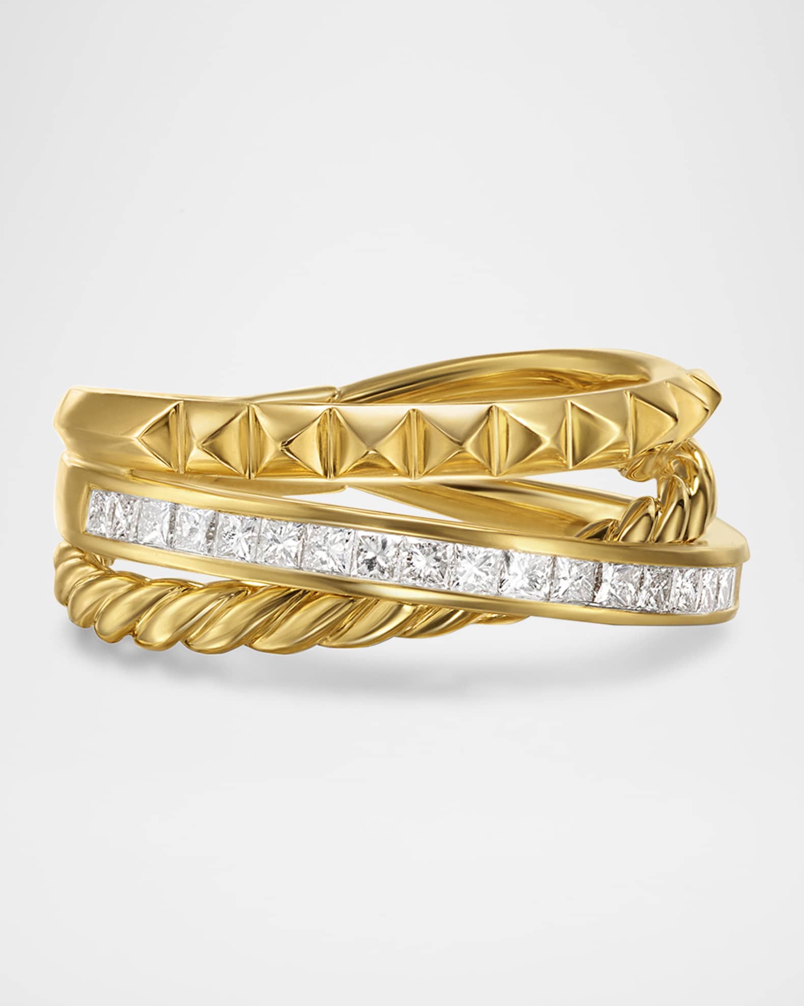 David Yurman DY Crossover Trio 3-Row Ring in 18K Gold with Diamonds ...