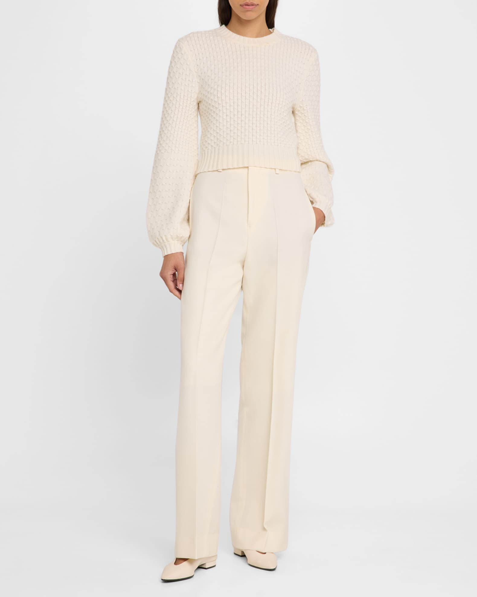 Elvira Balloon-Sleeve Cropped Wool Cashmere Sweater 1