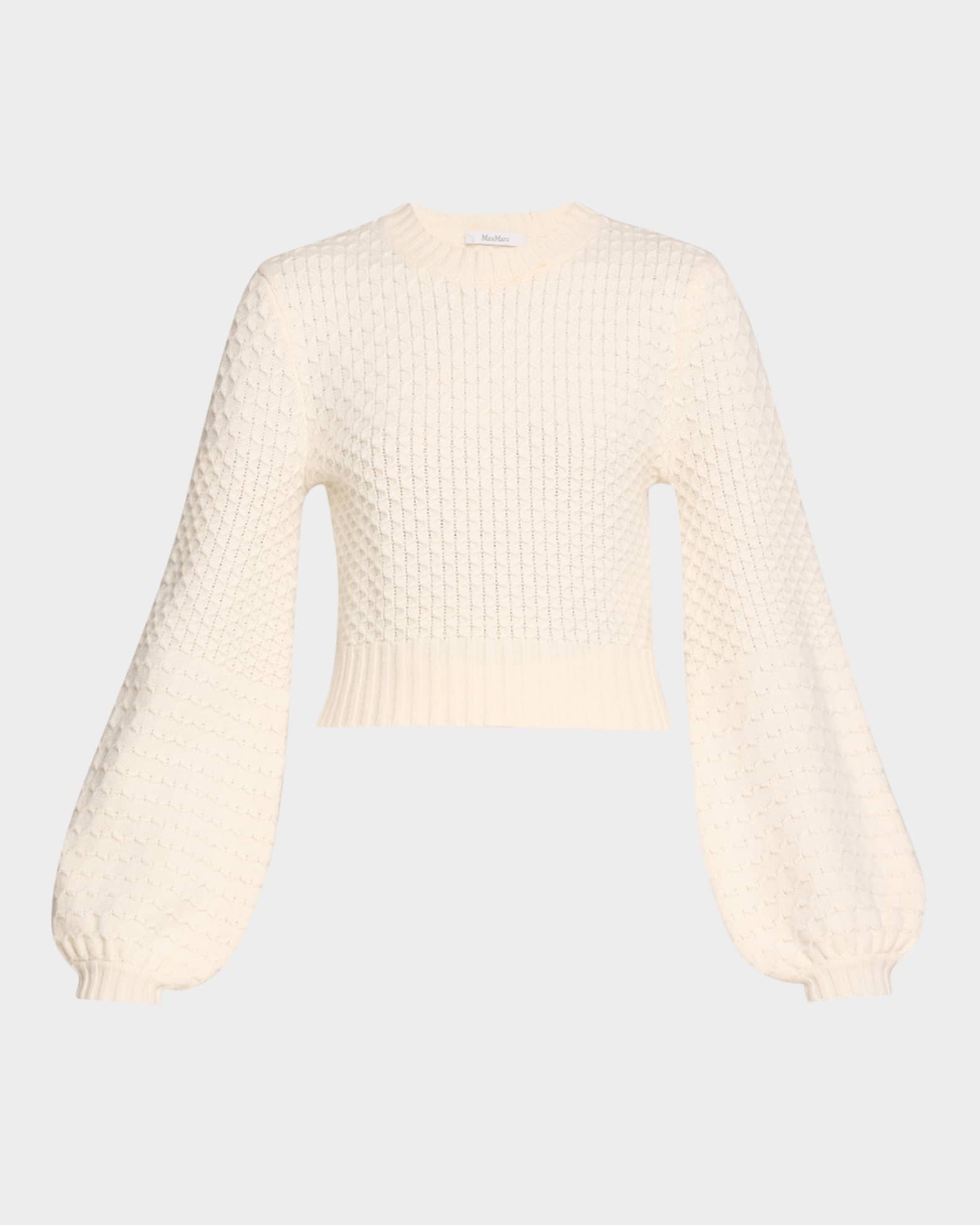 Elvira Balloon-Sleeve Cropped Wool Cashmere Sweater 0