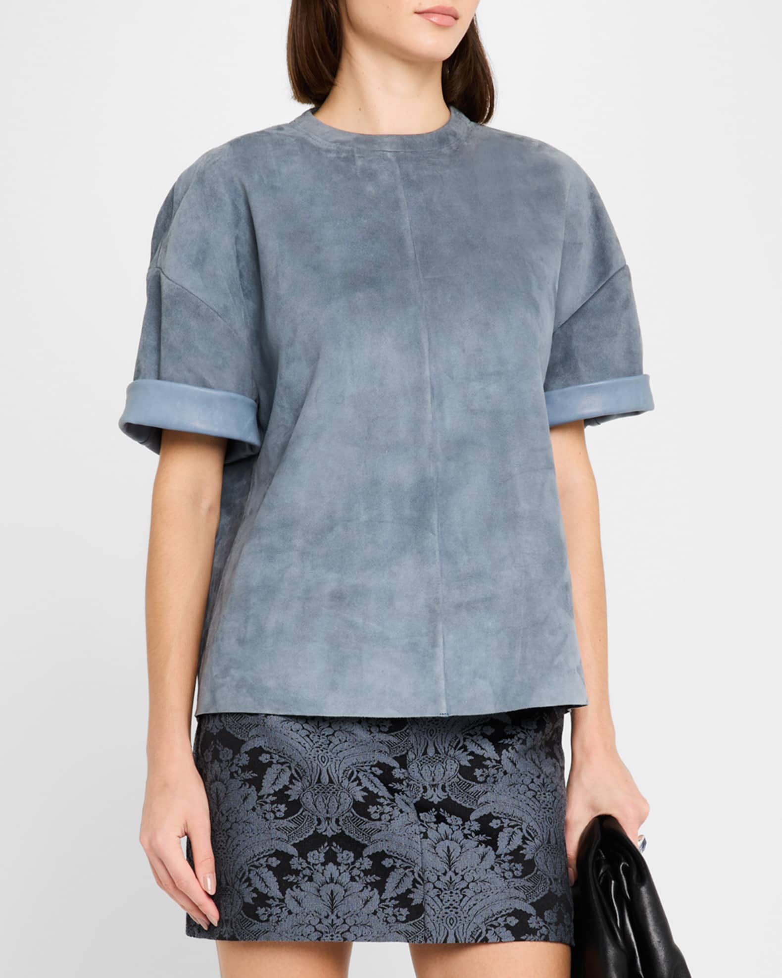 Max Mara Morris Suede Short-Sleeve T-Shirt | Neiman Marcus