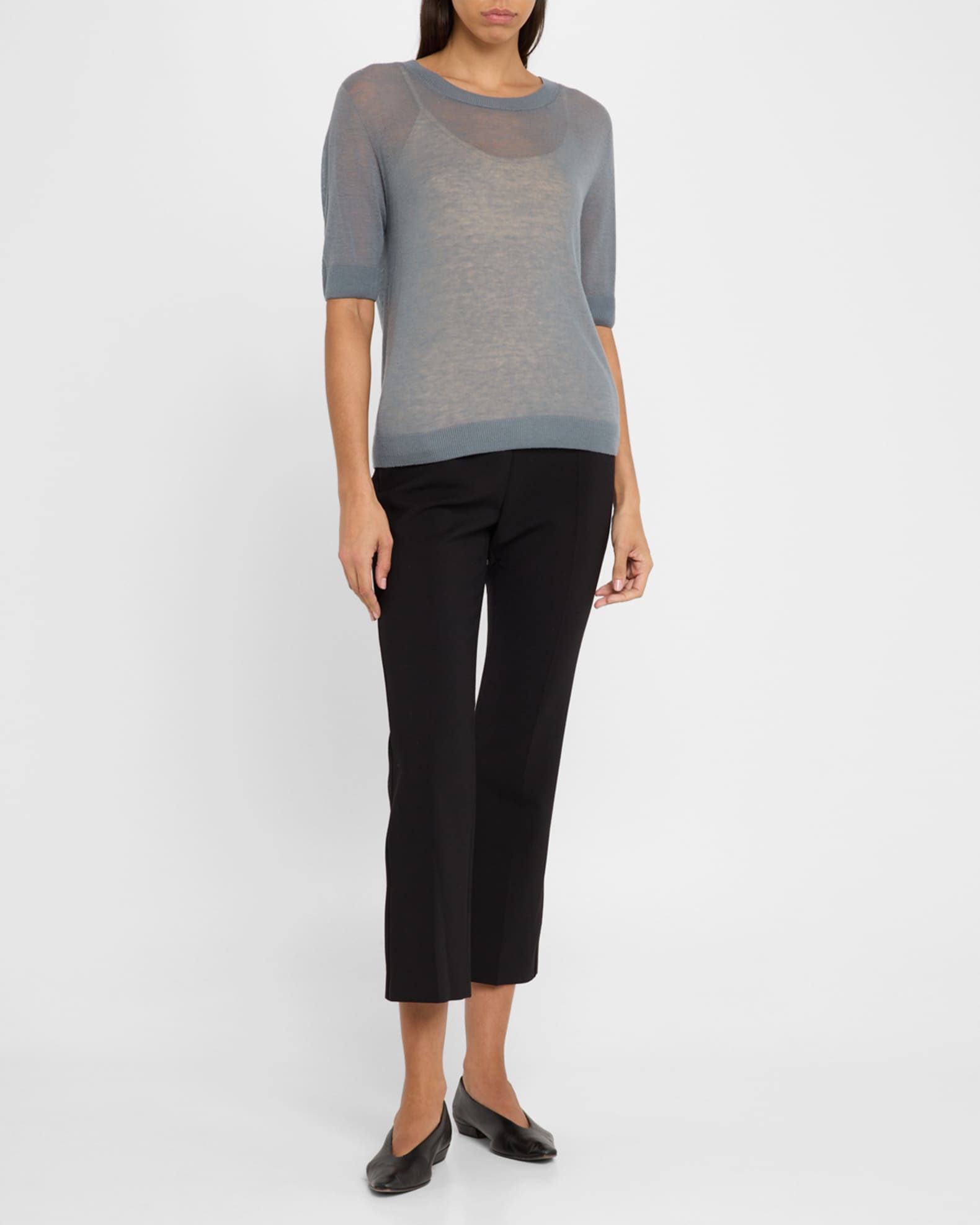 Negelia Short-Sleeve Sheer Knit Sweater 1