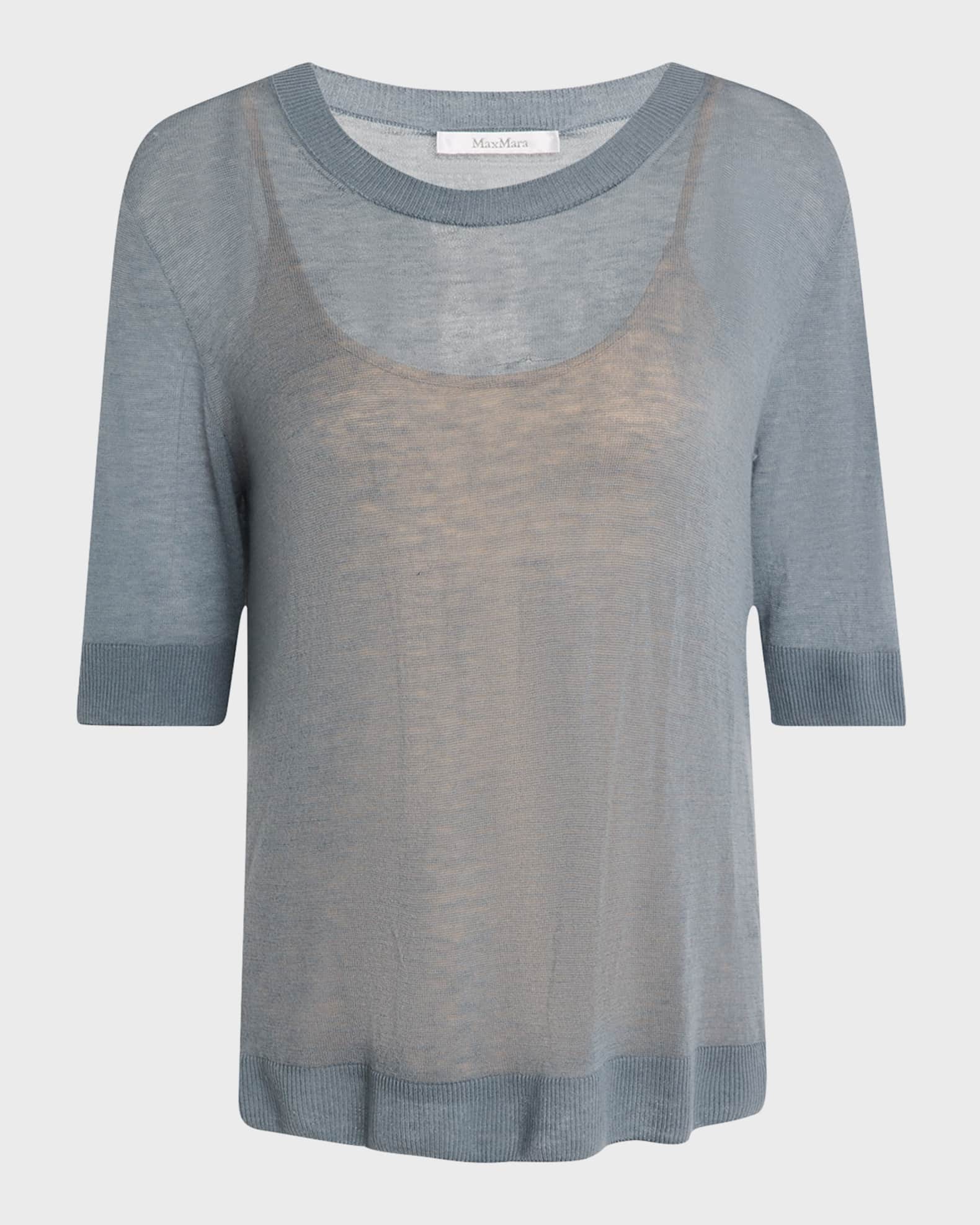 Negelia Short-Sleeve Sheer Knit Sweater 0