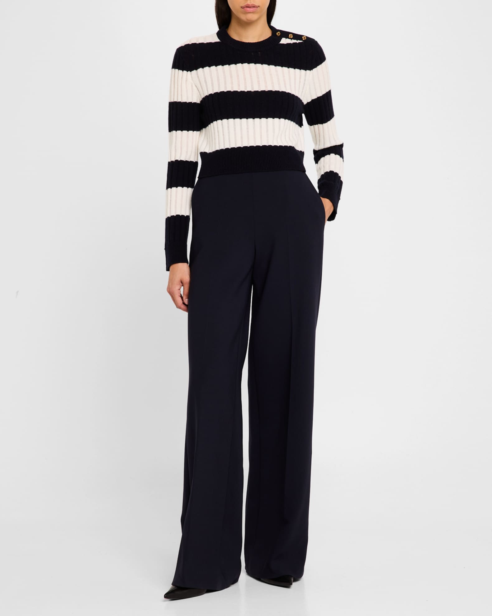 Alfeo Stripe Ribbed Wool Cashmere Crop Sweater 1