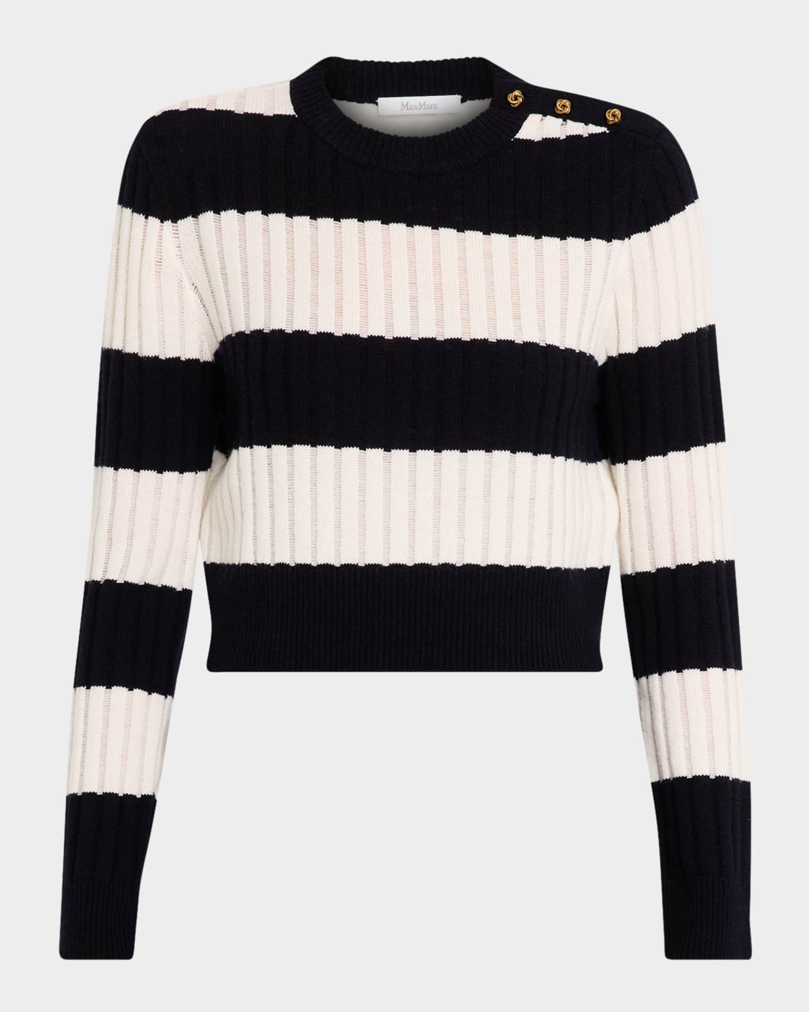 Alfeo Stripe Ribbed Wool Cashmere Crop Sweater 0