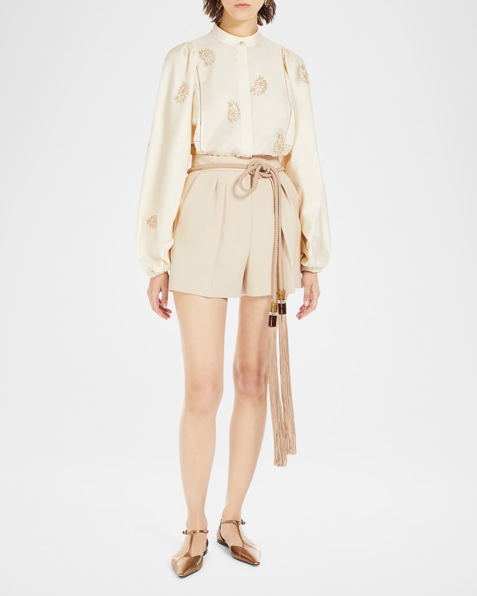 Caladio Embroidered Cotton Satin Blouse 1