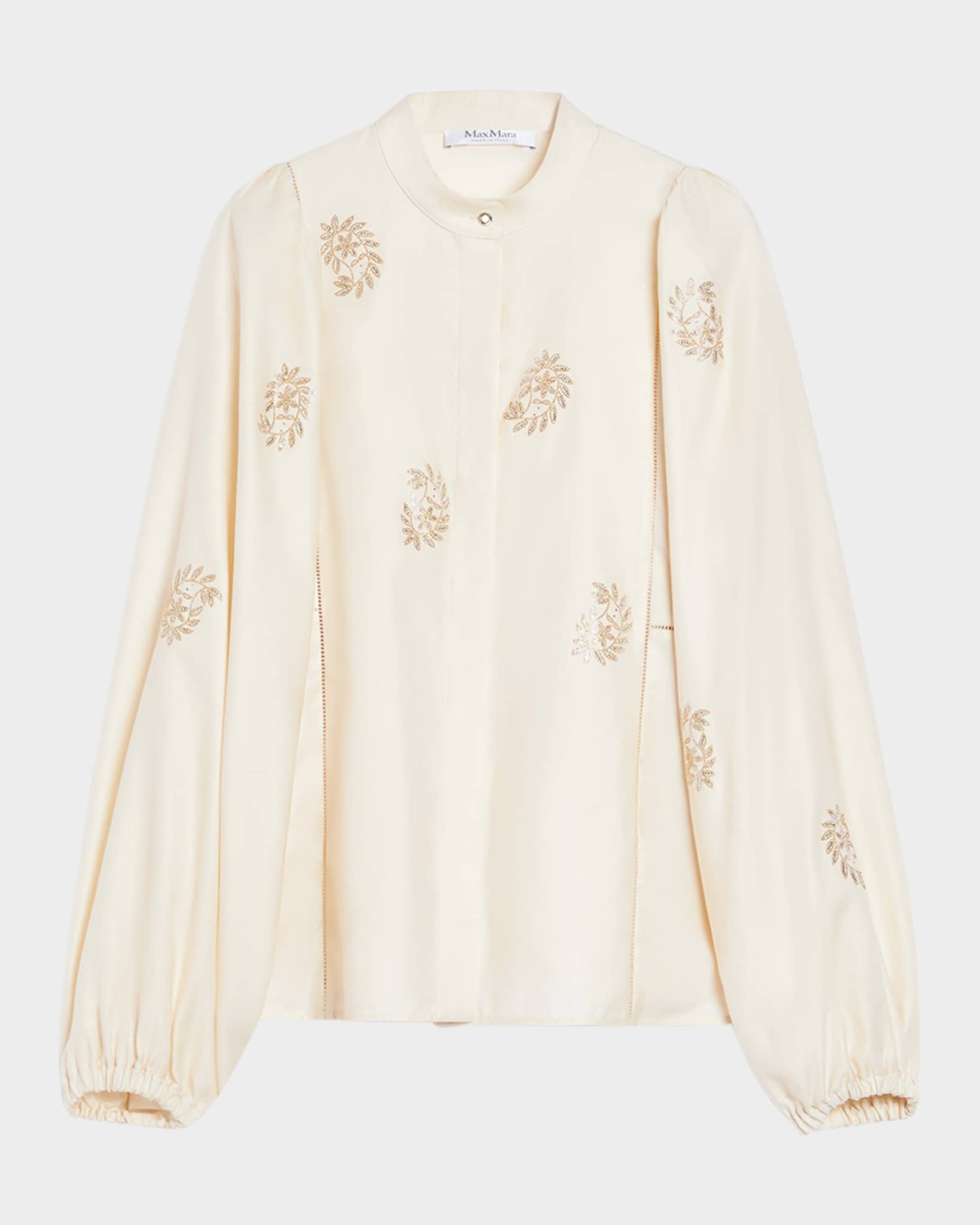 Caladio Embroidered Cotton Satin Blouse 0