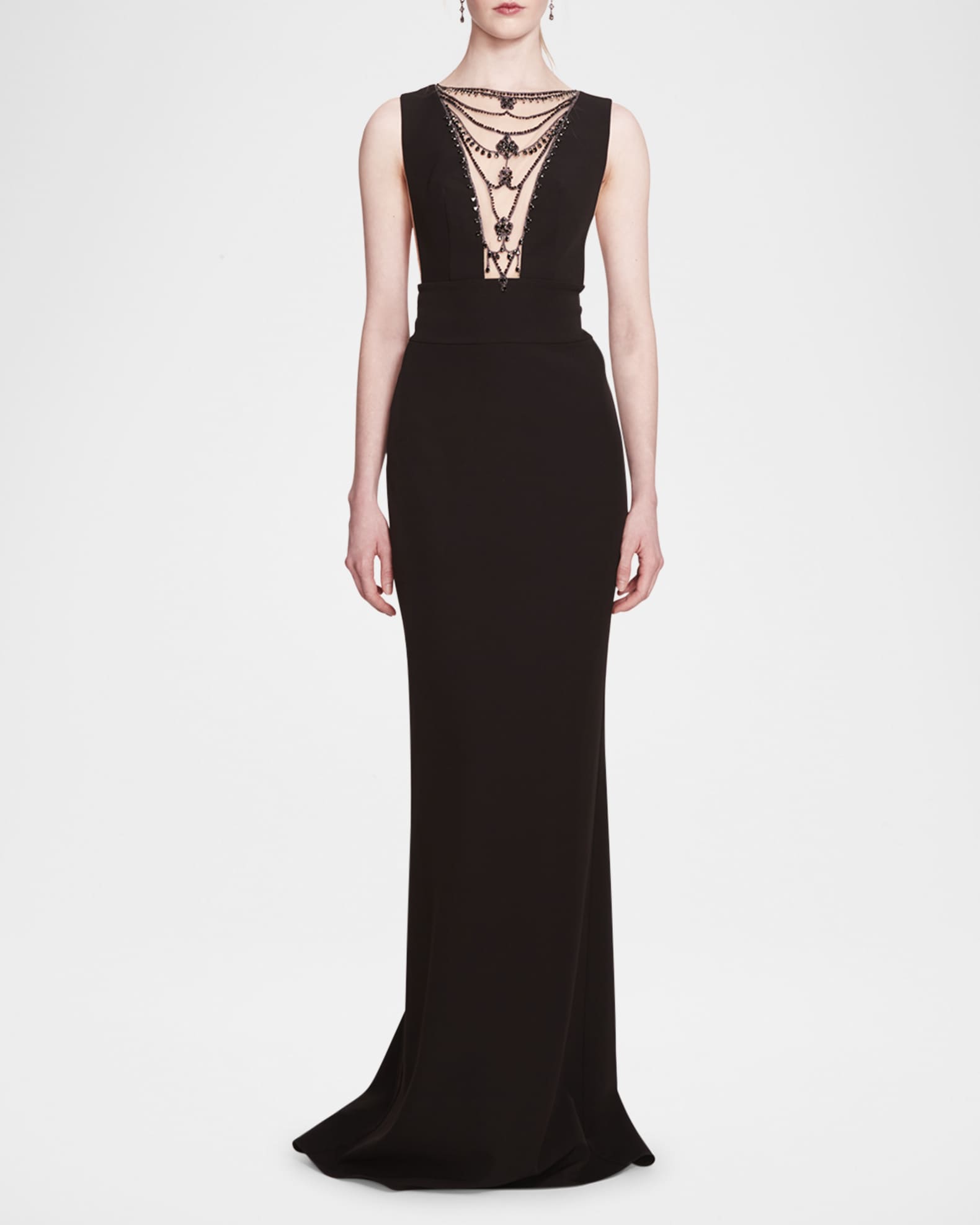 Marchesa notte plunge neck embroidered gown deals