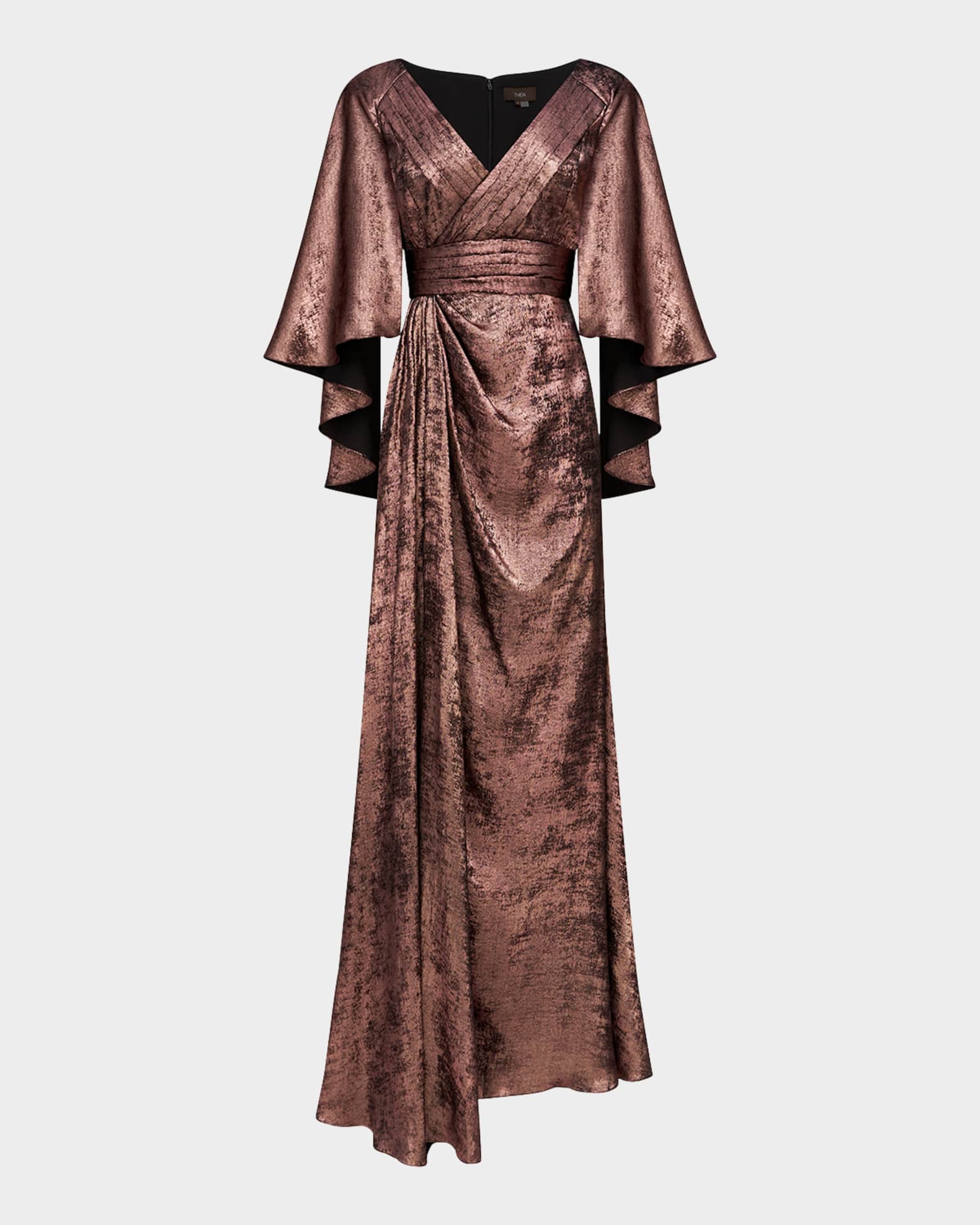 Nadine Metallic Cape-Sleeve Gown 0