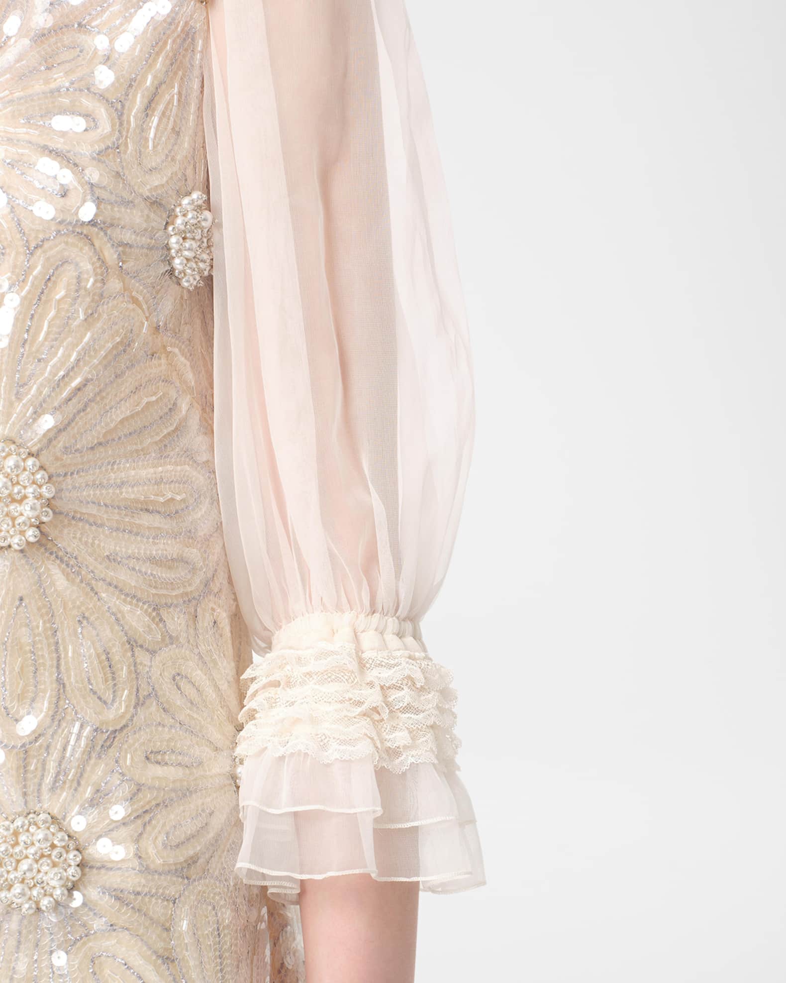 Valentino Garavani Floral Sequined Sheer Lace-Sleeve Mini