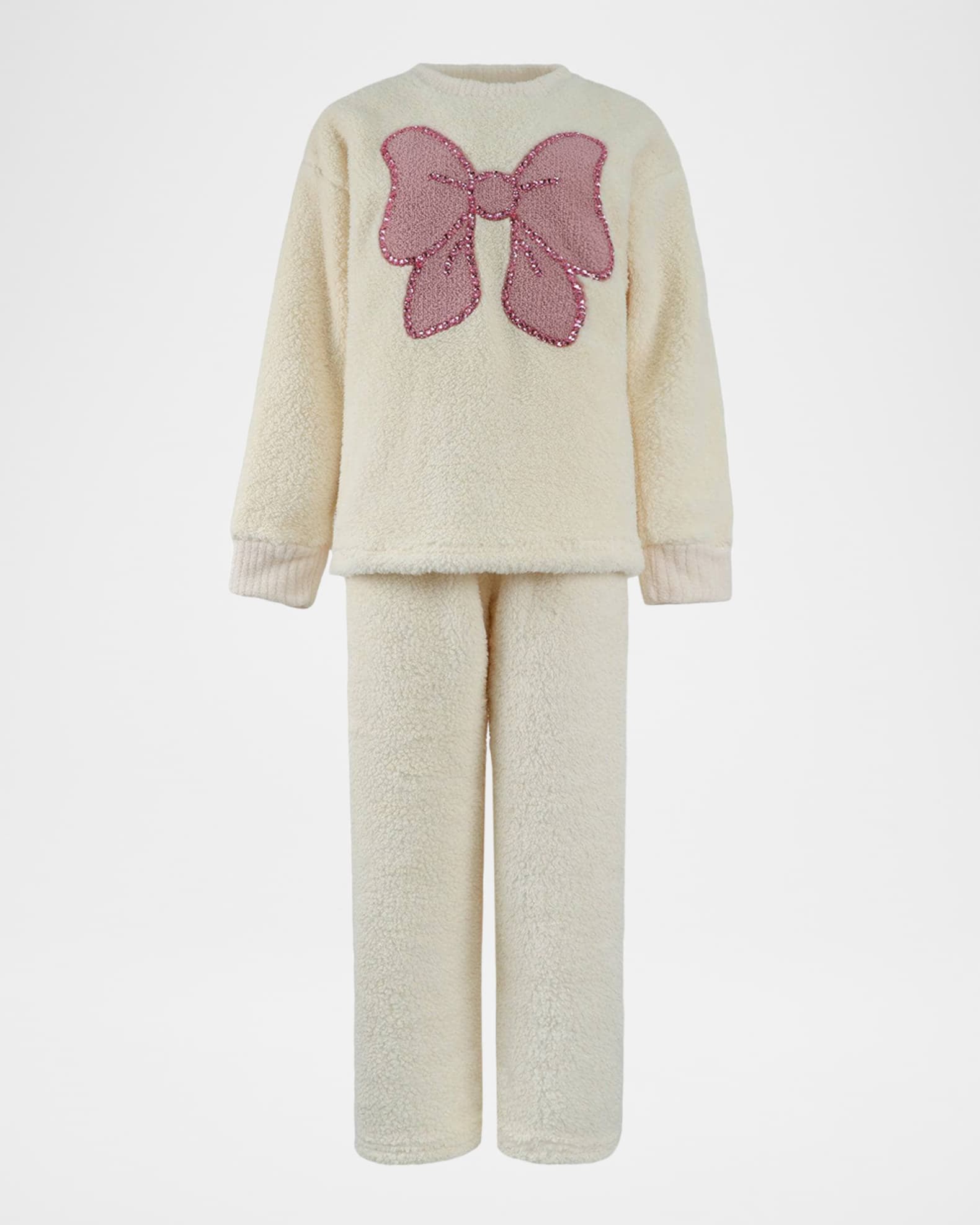 Girl's Big Bow Embellished Fuzzy Set, Size 2-14 0
