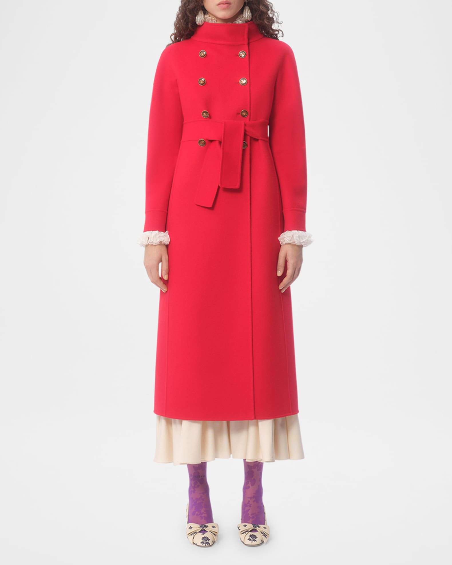 High-Neck Double-Breast Belted Wool Cashmere Coat 1