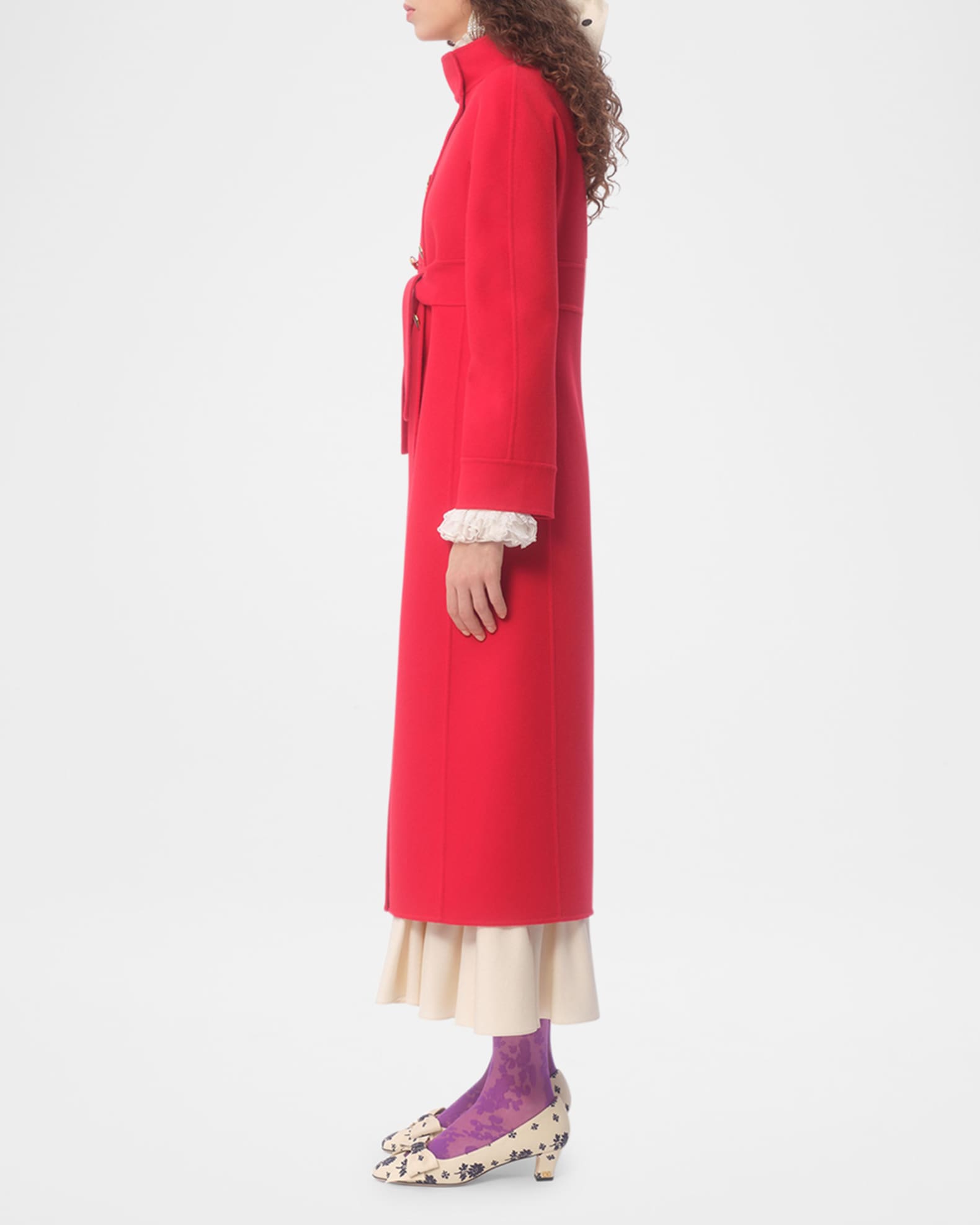 Valentino Garavani High-Neck Double-Breast Belted Wool