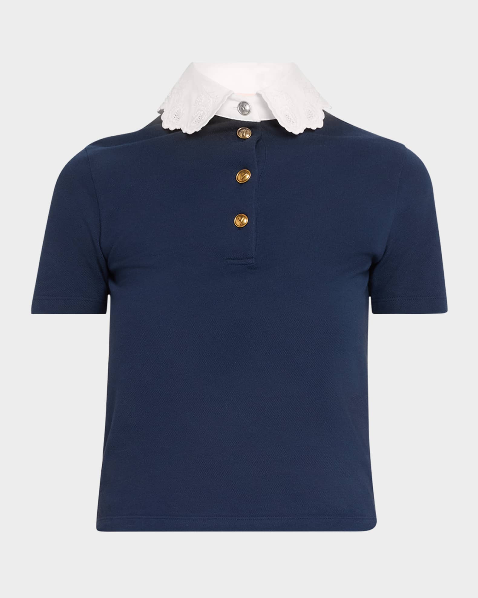 Valentino Garavani Lace-Collar Short-Sleeve Knit Polo Top | Neiman  