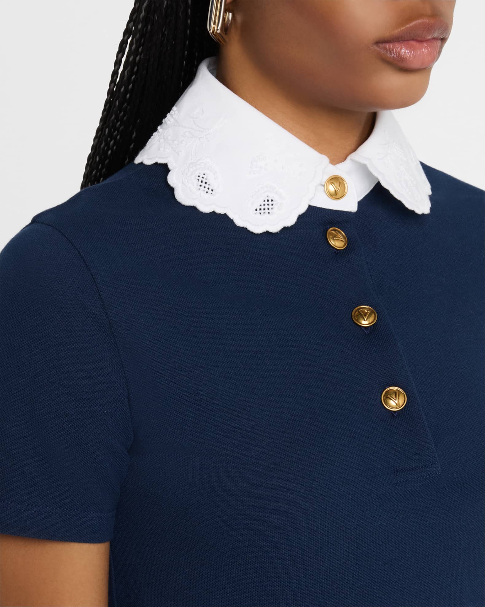 Valentino Garavani Lace-Collar Short-Sleeve Knit Polo Top | Neiman  