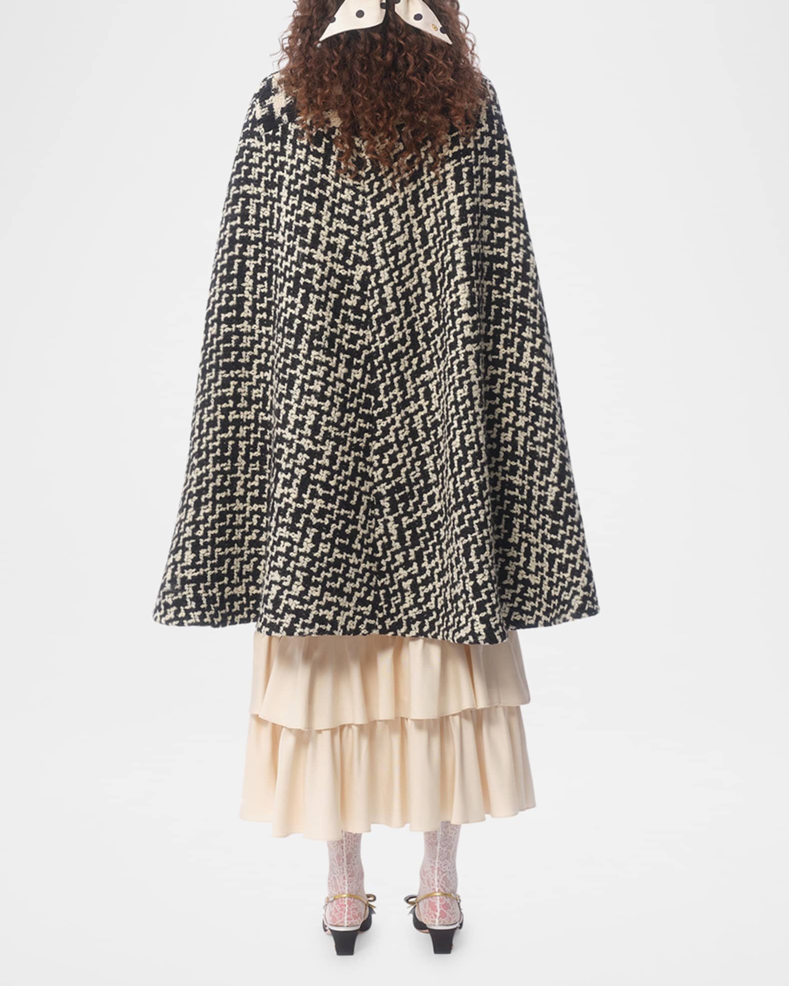 Tweed Houndstooth Wool Cape