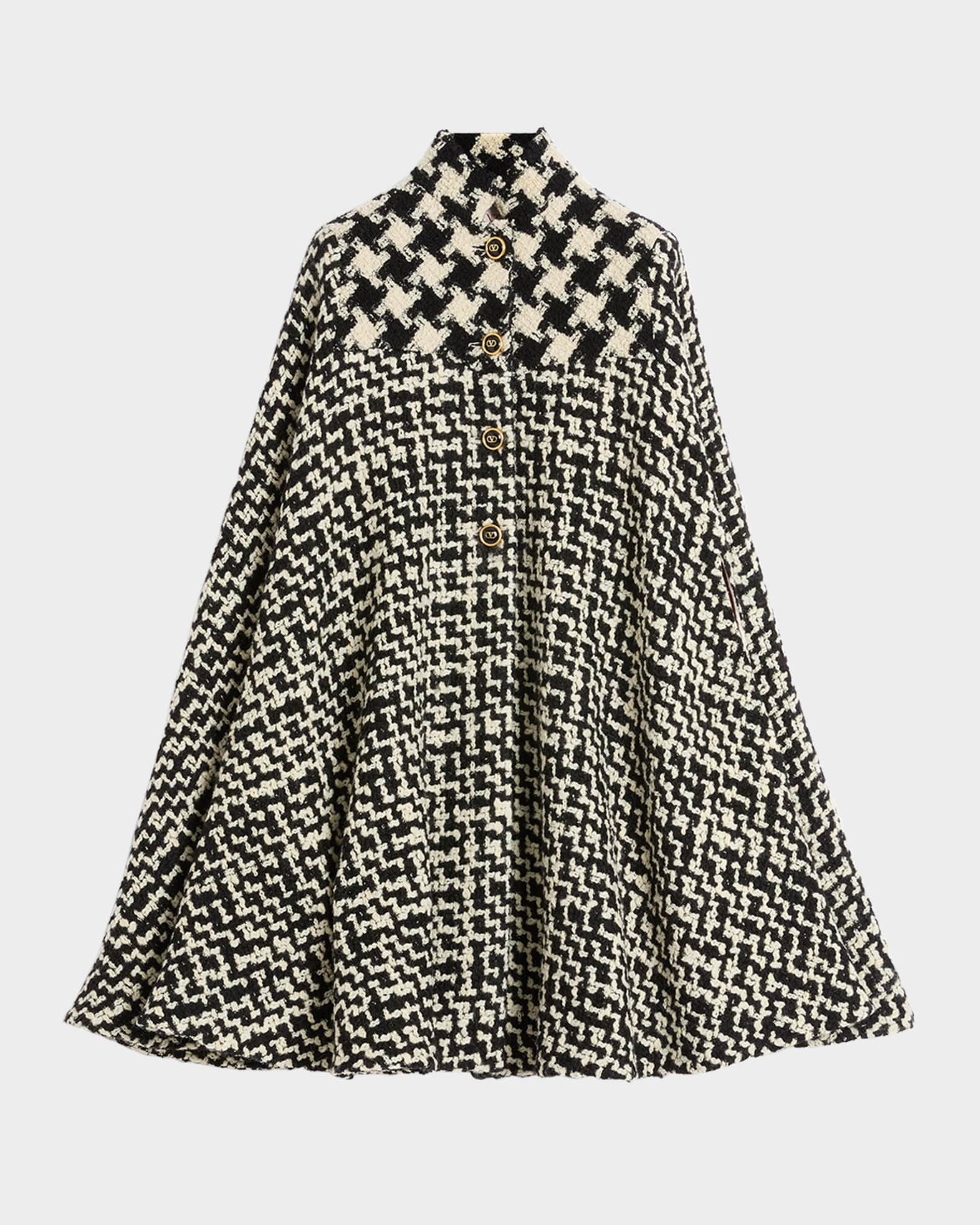 Tweed Houndstooth Wool Cape