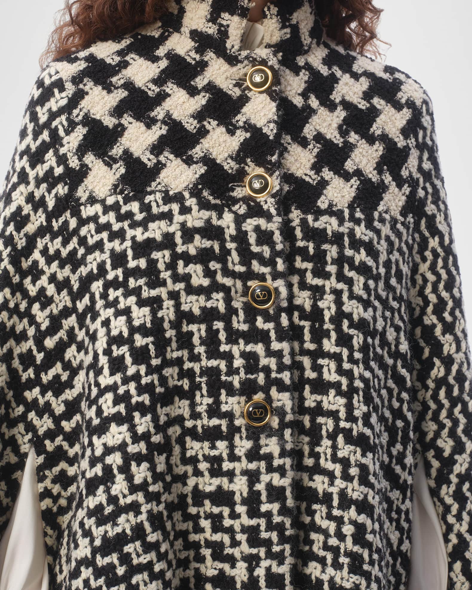 Tweed Houndstooth Wool Cape