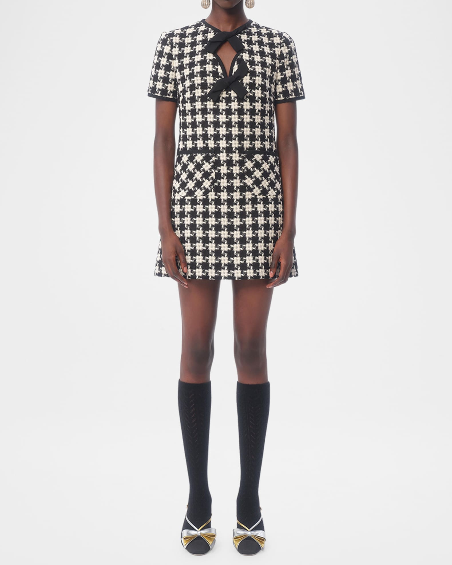 Tweed Houndstooth Bow Mini Dress 1