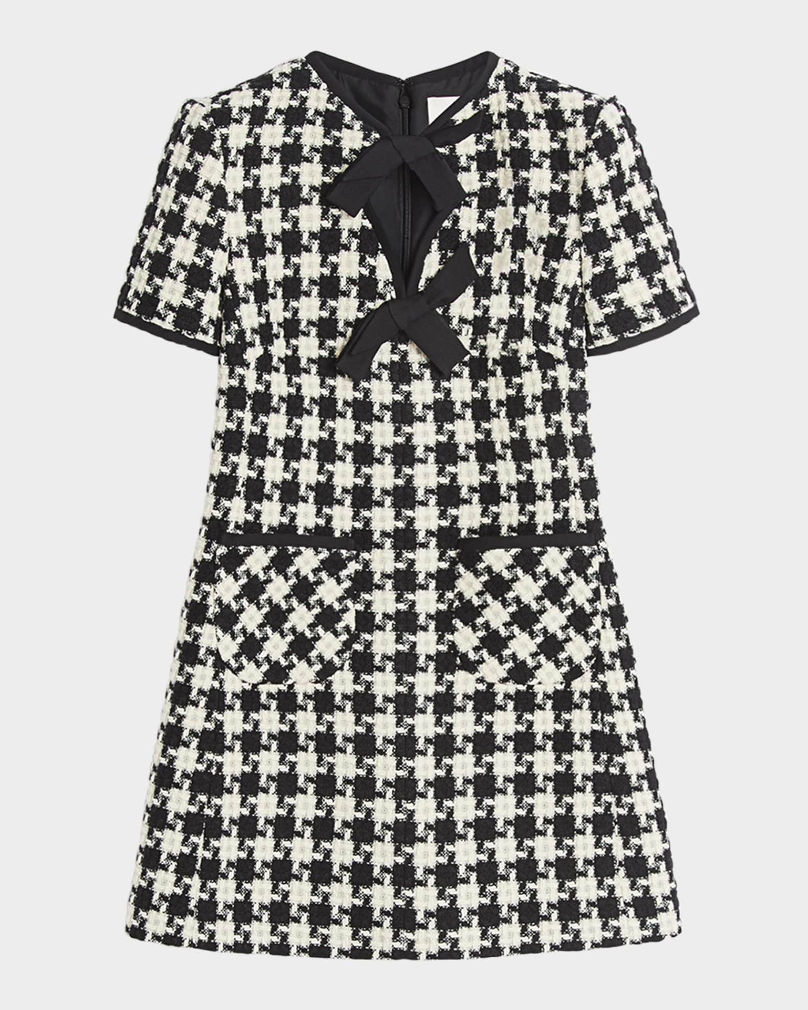 Tweed Houndstooth Bow Mini Dress 0