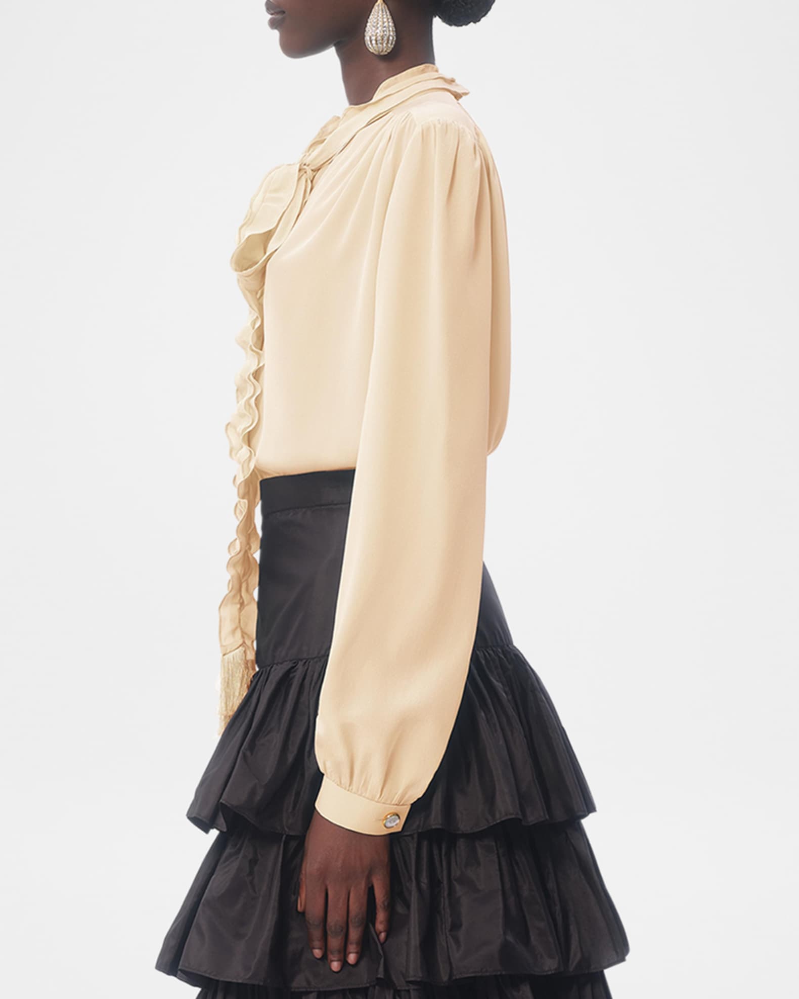 Valentino Garavani Ruffle Tie-Neck Silk Blouse | Neiman Marcus