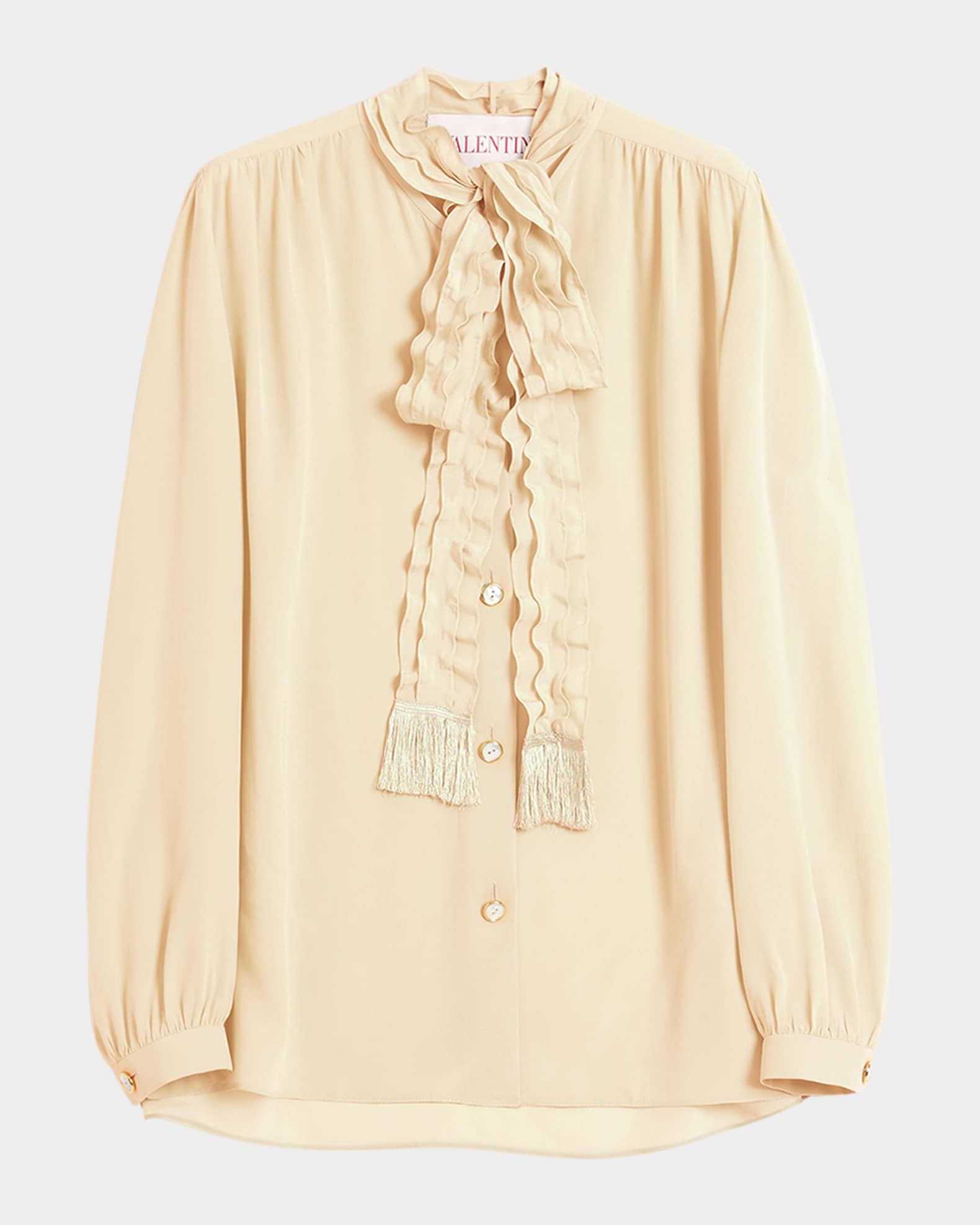 Valentino Garavani Ruffle Tie-Neck Silk Blouse | Neiman Marcus