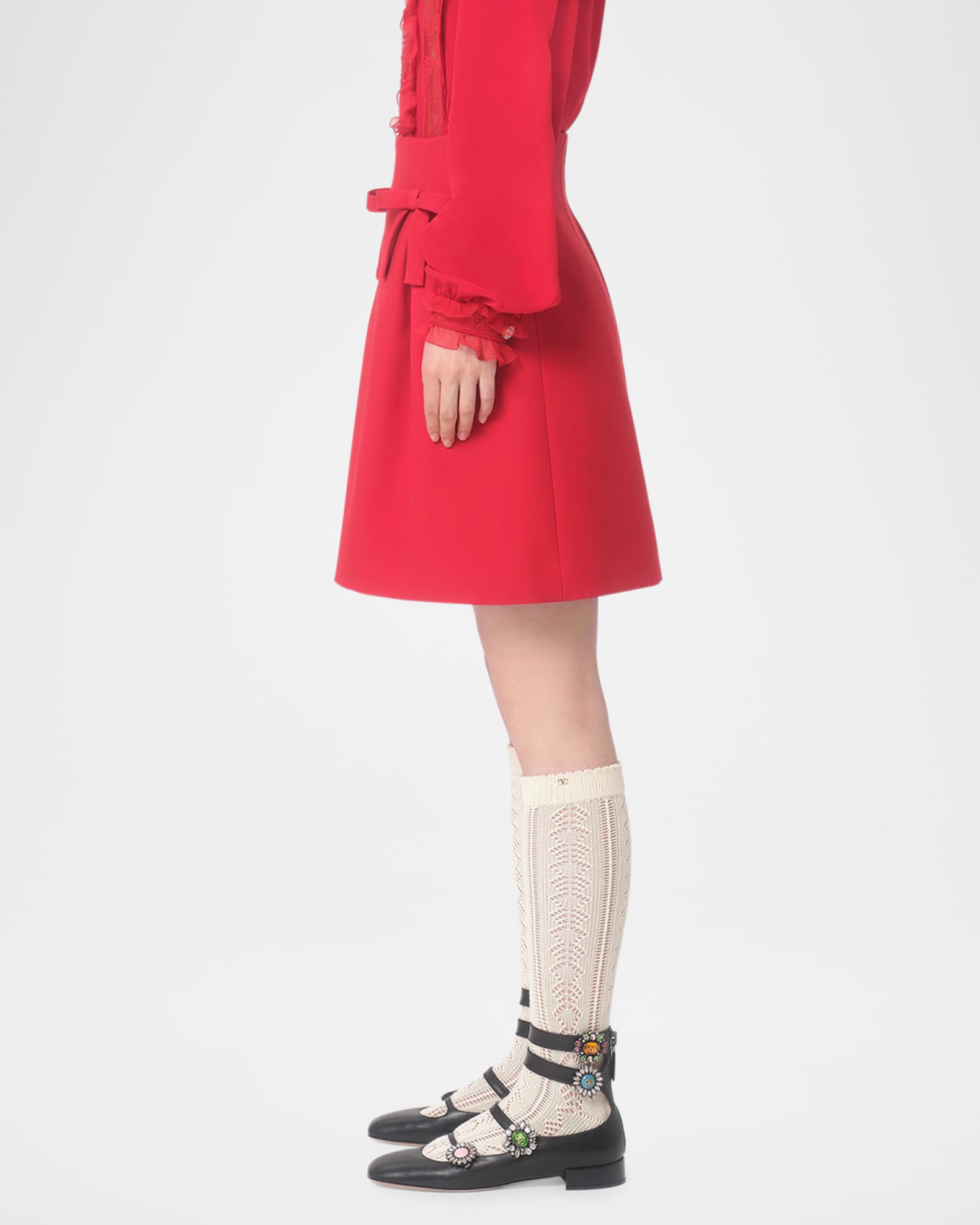 Flared Bow Wool Mini Skirt