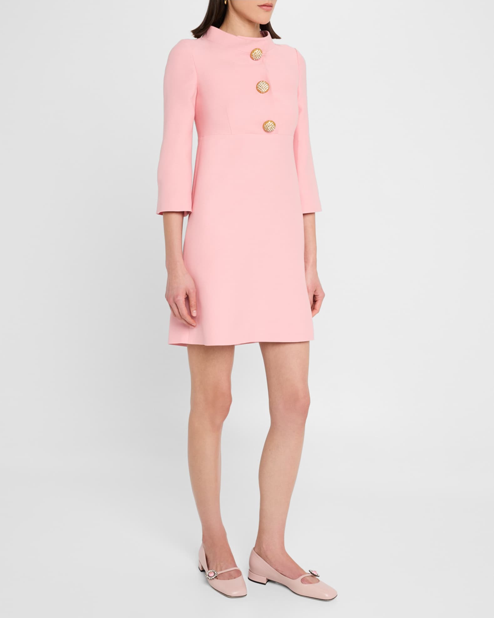 Valentino Garavani Funnel-Neck Crystal Button Mini Dress | Neiman Marcus