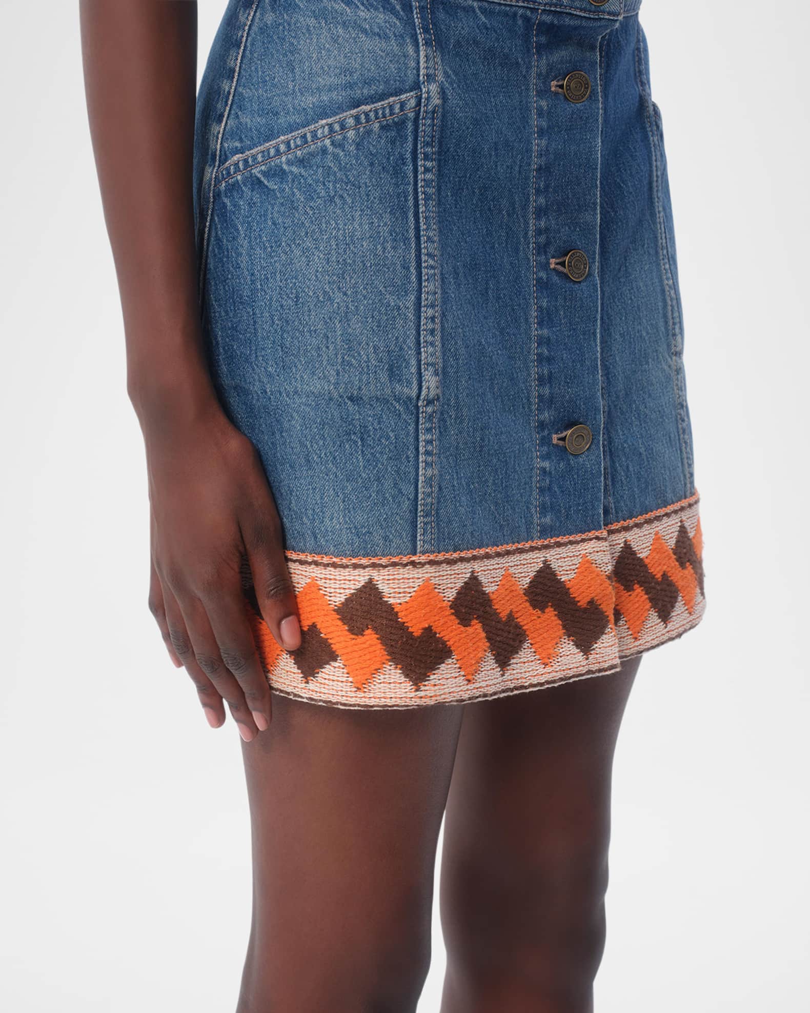 Valentino Garavani Embroidered Hem Denim Mini Skirt | Neiman
