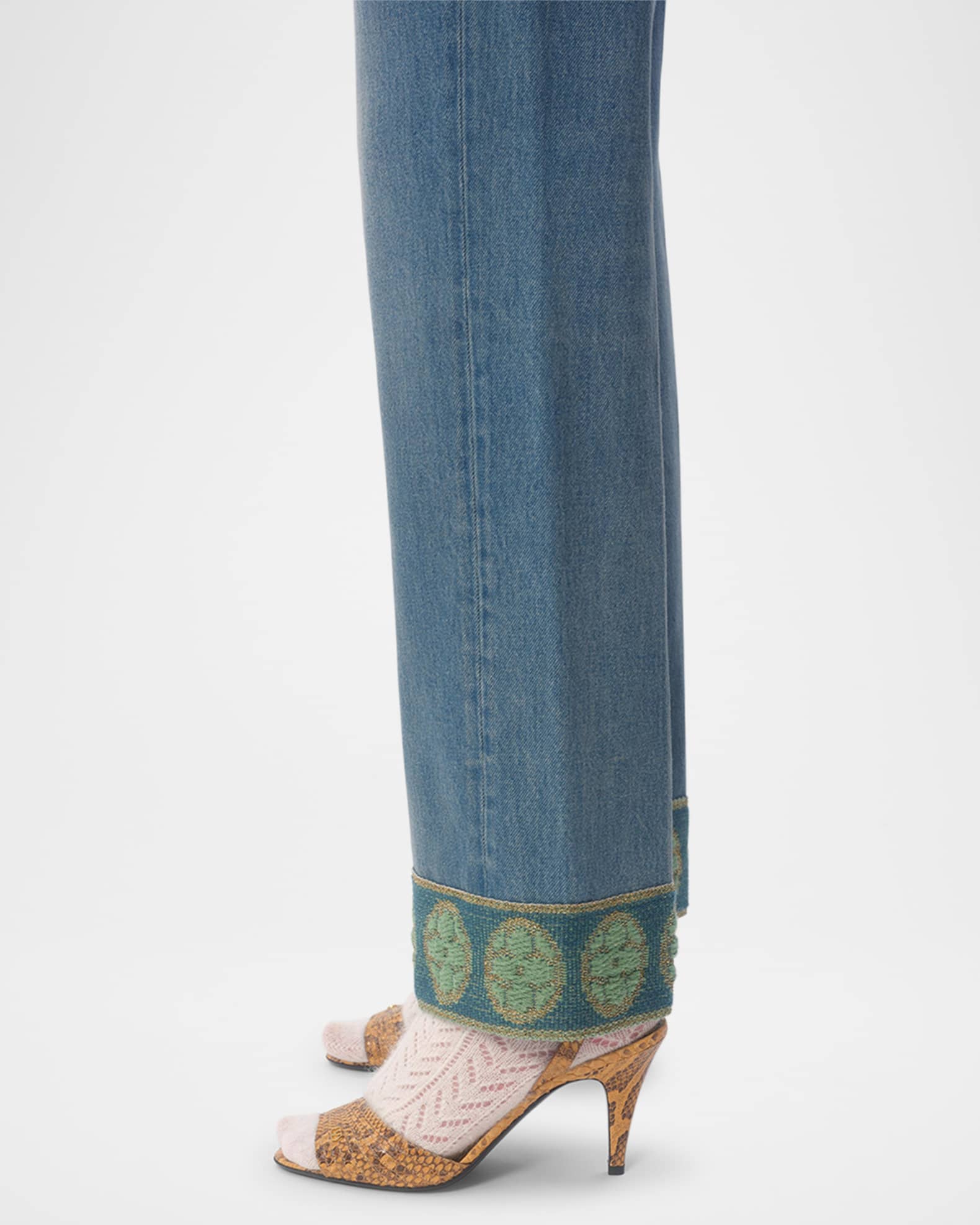 Valentino Garavani Embroidered Cuff Denim Pants | Neiman Marcus