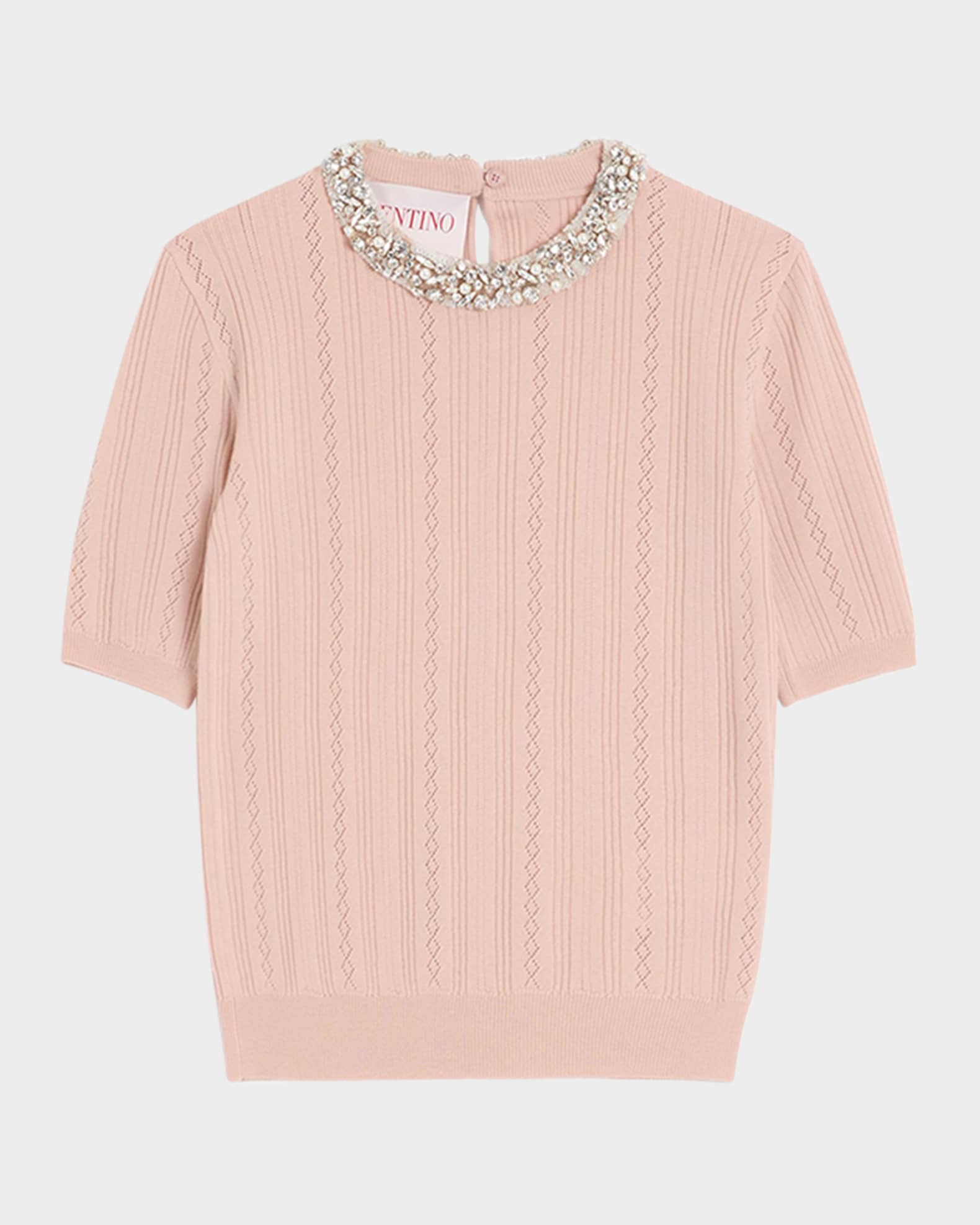 Valentino Garavani Crystal Collar Pointelle Knit Short Valentino Garavani Crystal Collar Pointelle Knit Short