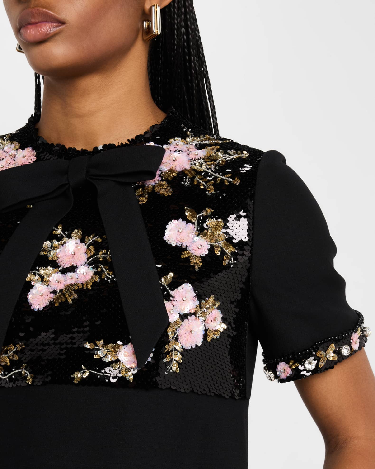 Valentino Garavani Floral Sequined Bow-Neck Mini Dress