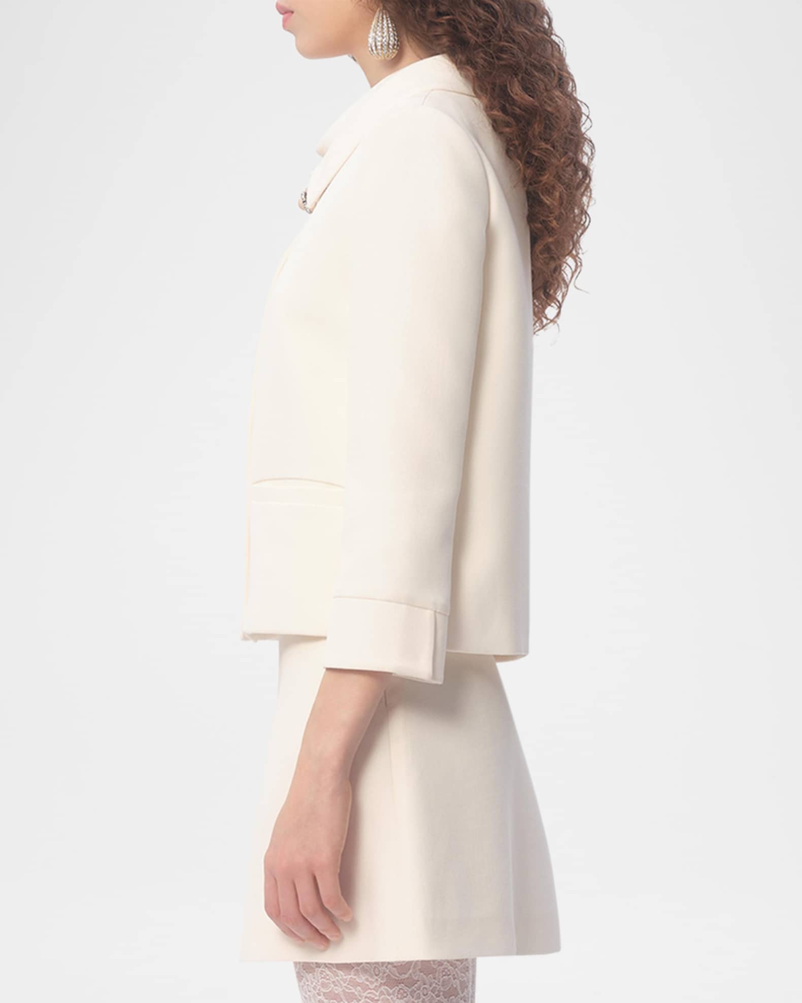 Valentino Garavani Collared Brooch Wool Jacket | Neiman Marcus