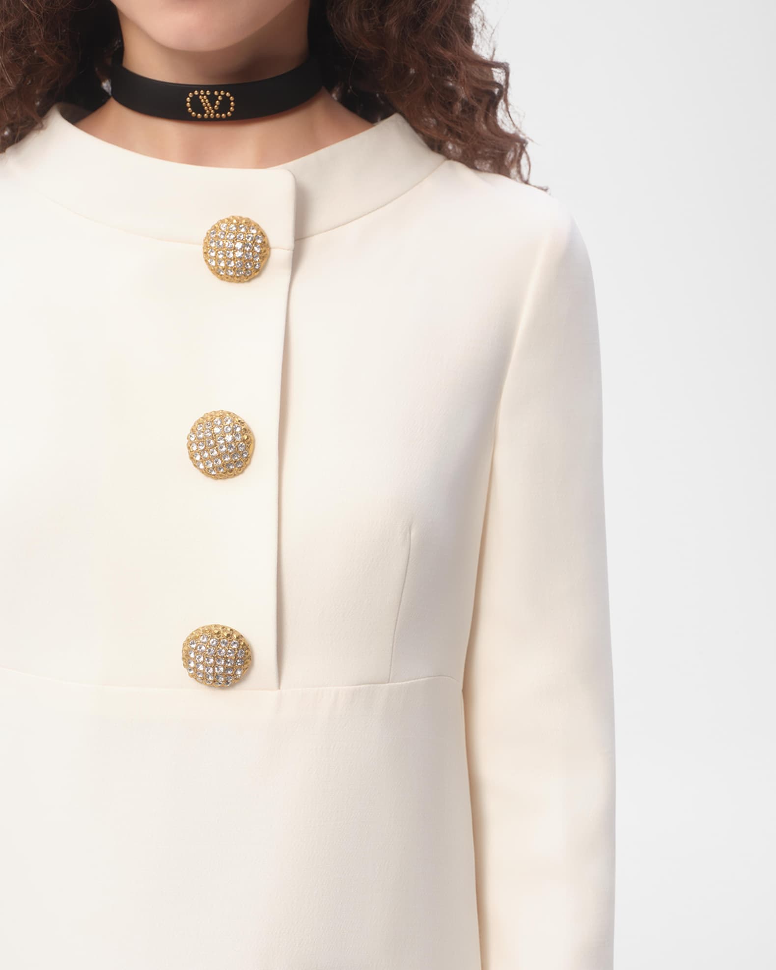 Valentino Garavani Quarter-Sleeve Brooch Wool Midi Dress