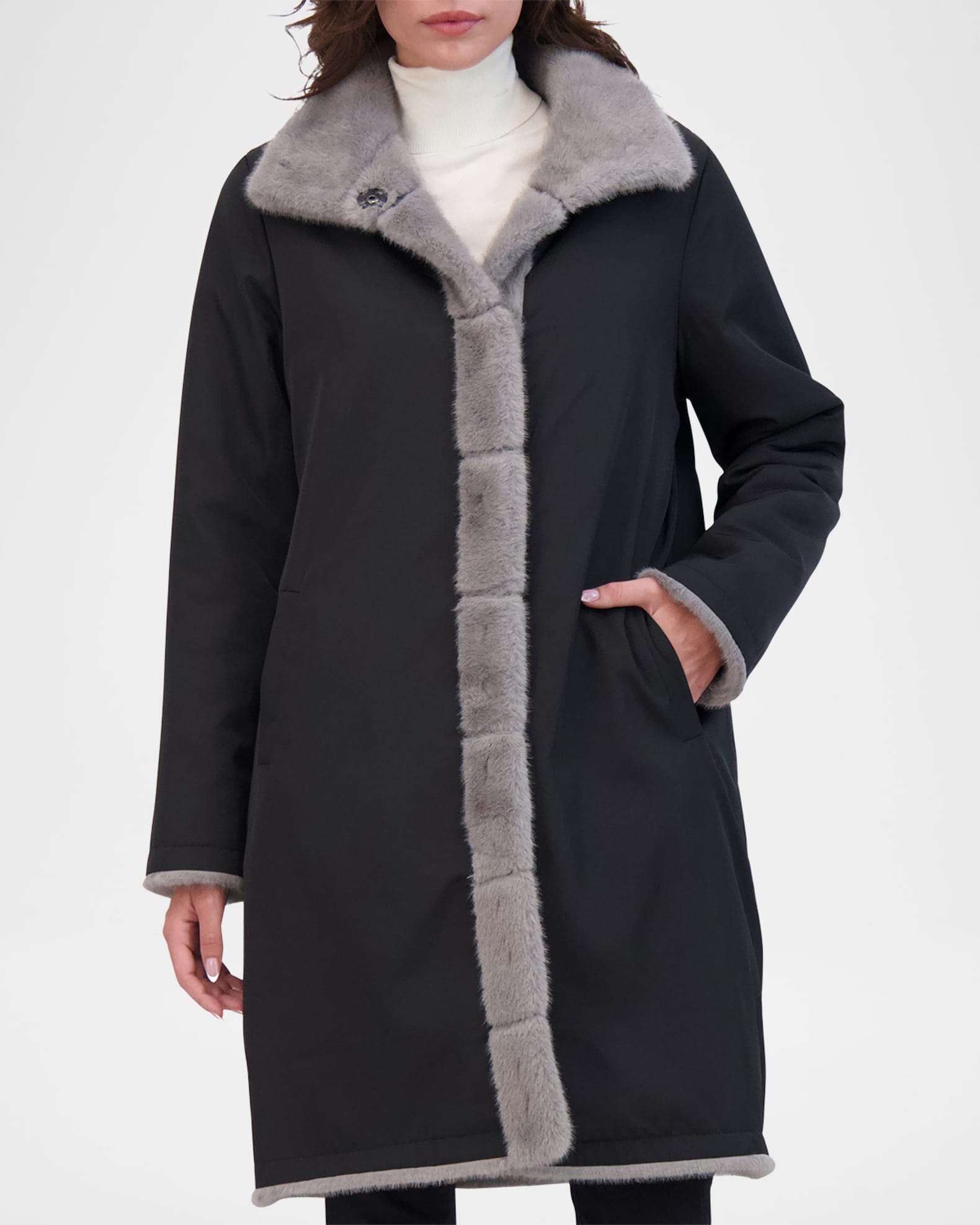 Theia Mink Faux Fur Reversible Short Coat | Neiman Marcus