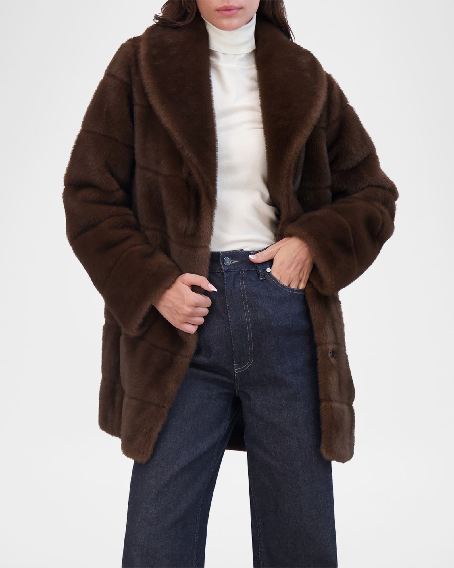 Theia Mink Faux Fur Stroller Coat | Neiman Marcus