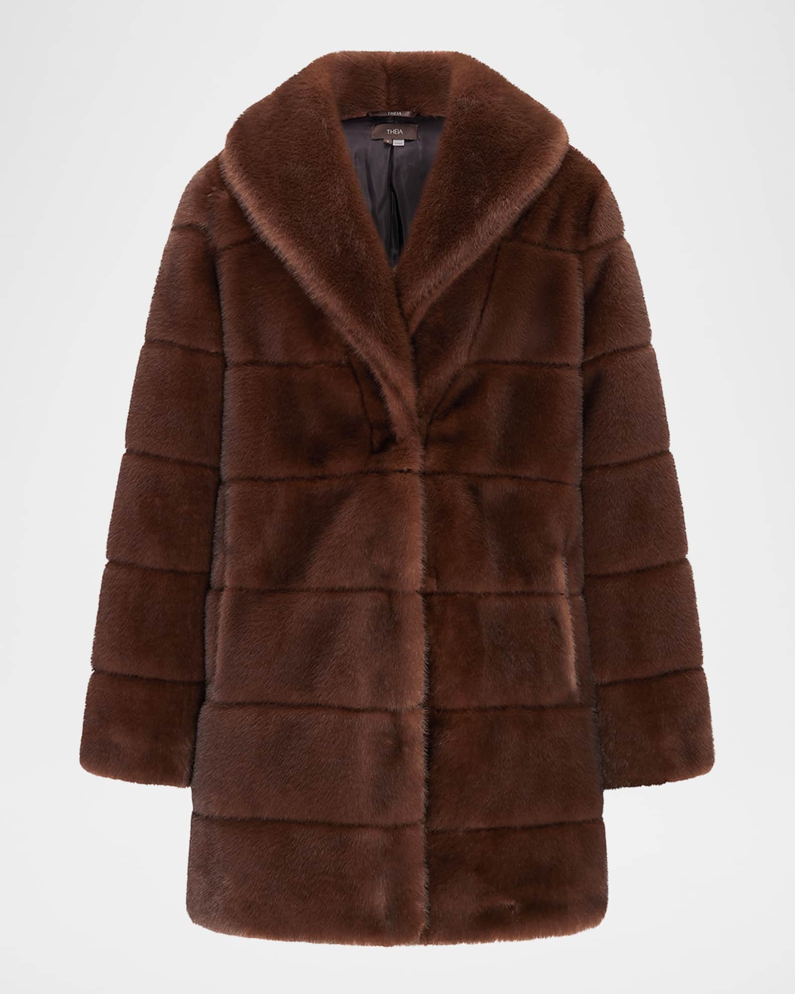 Theia Mink Faux Fur Stroller Coat Brown