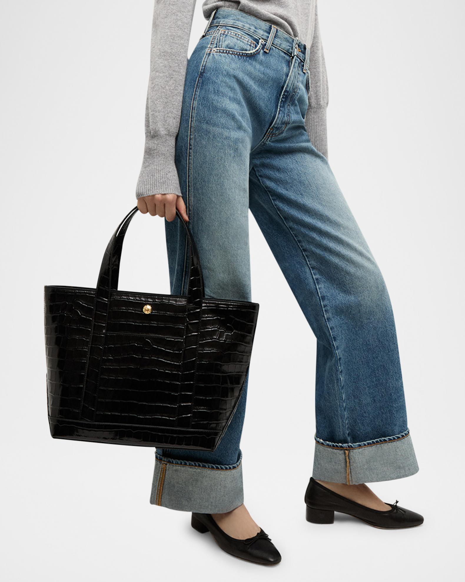 Veronica Beard Goody Grand Croc Embossed Leather Tote Bag Neiman Marcus