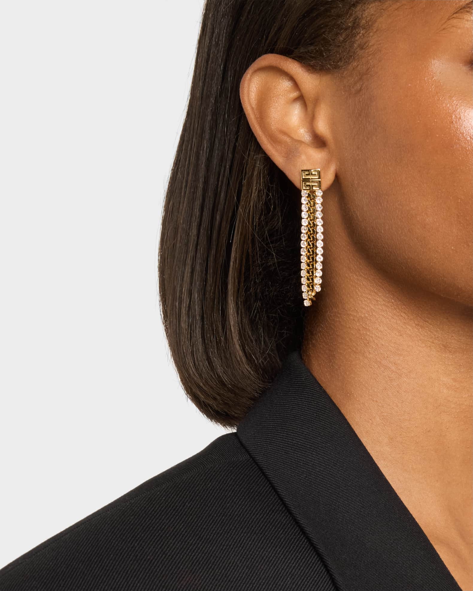 4G Crystal Golden Chain Pendant Earrings 1
