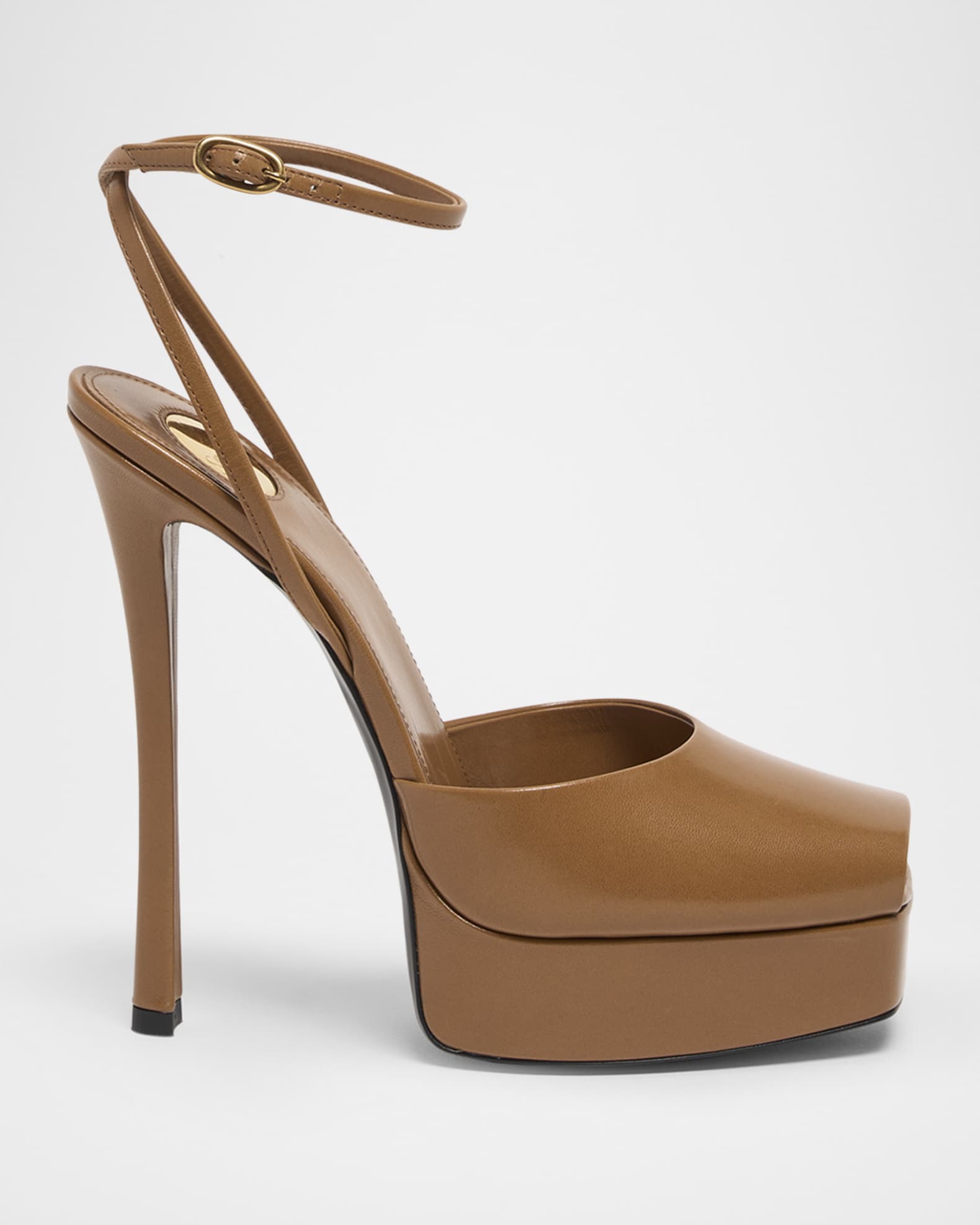 Saint Laurent La Scandale Leather Peep Toe Platform Sandals Macadamia Women s 40.5eu Sandals Platform Sandals