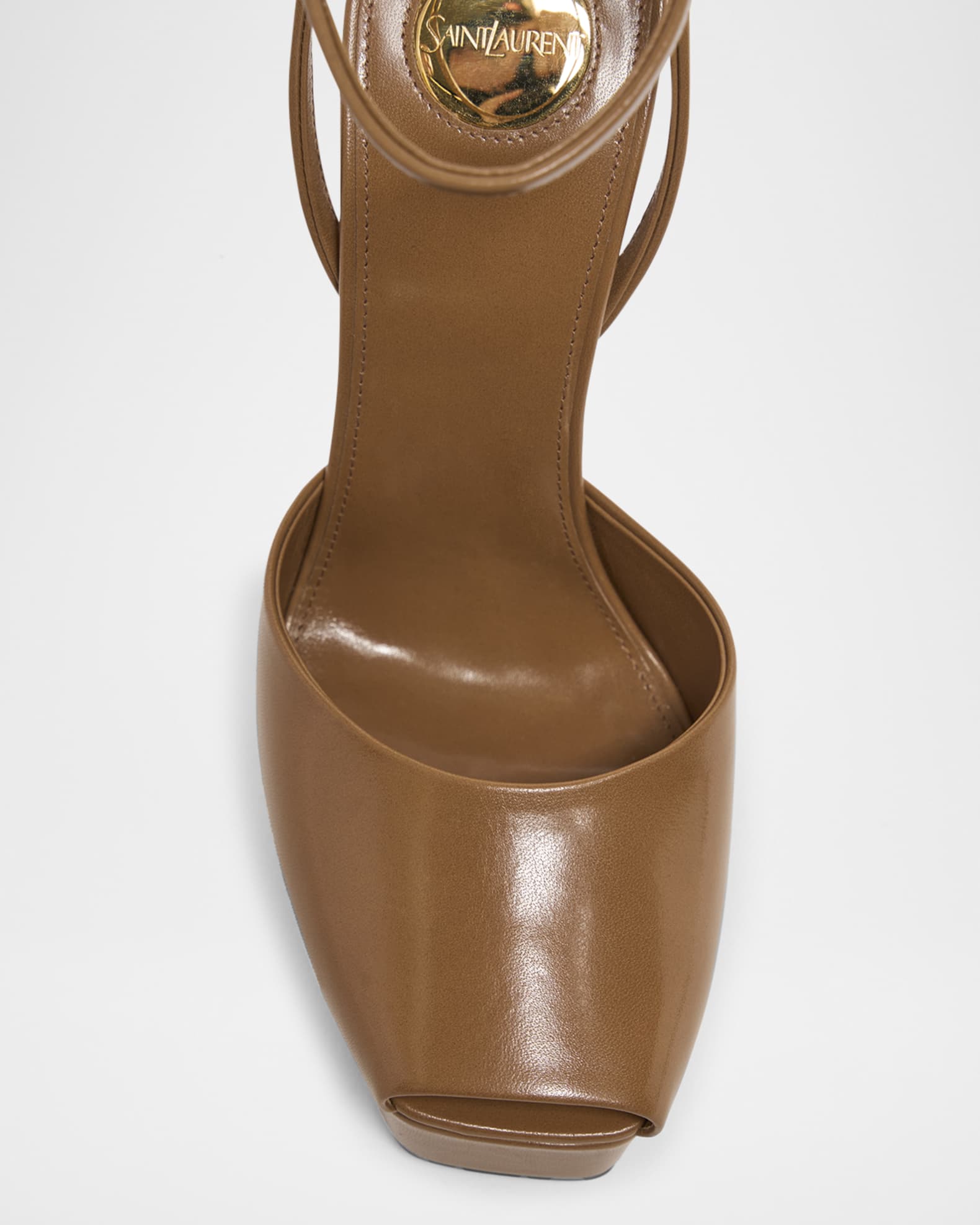 Saint Laurent La Scandale Leather Peep-Toe Platform Sandals