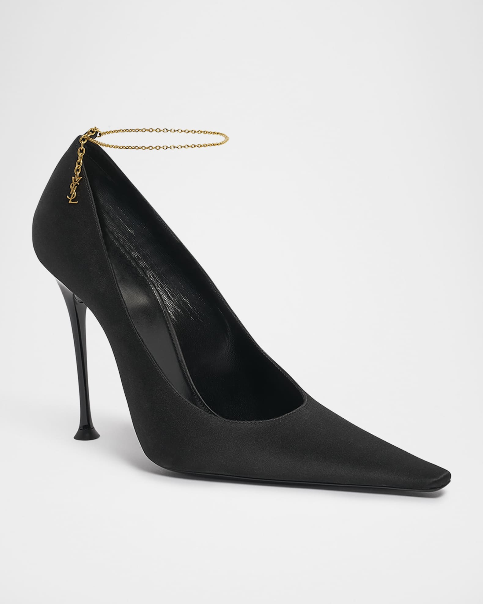 Satin YSL Ankle Chain Pumps