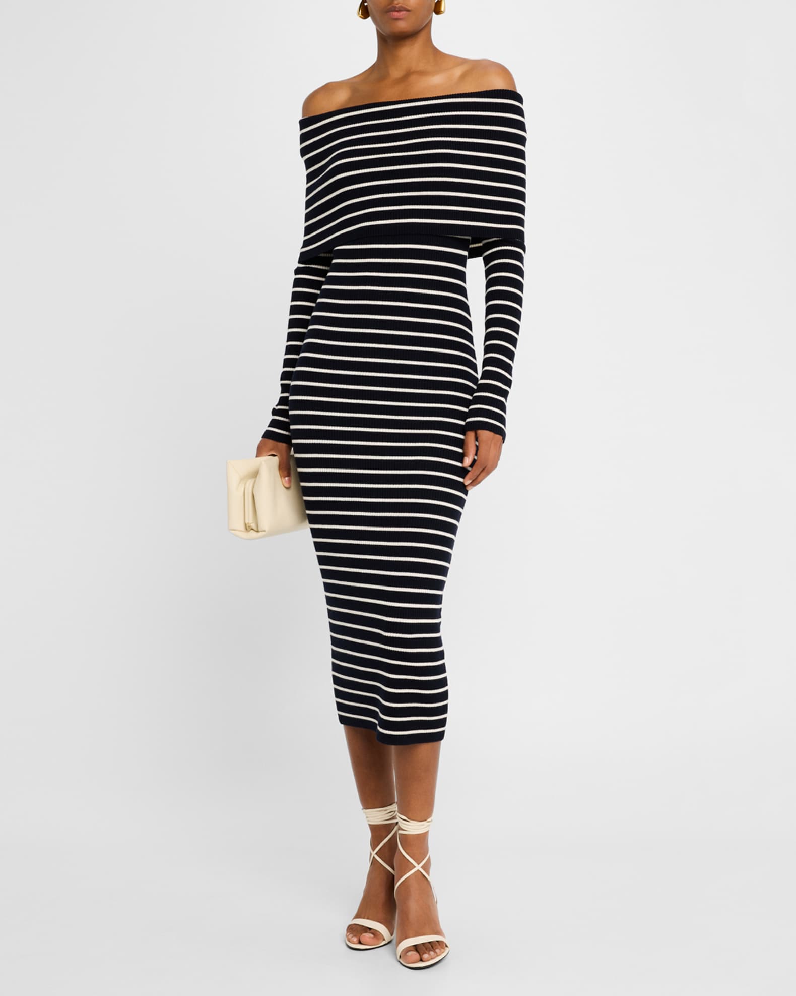 Evelyn Stripe Off-The-Shoulder Midi Dress 1