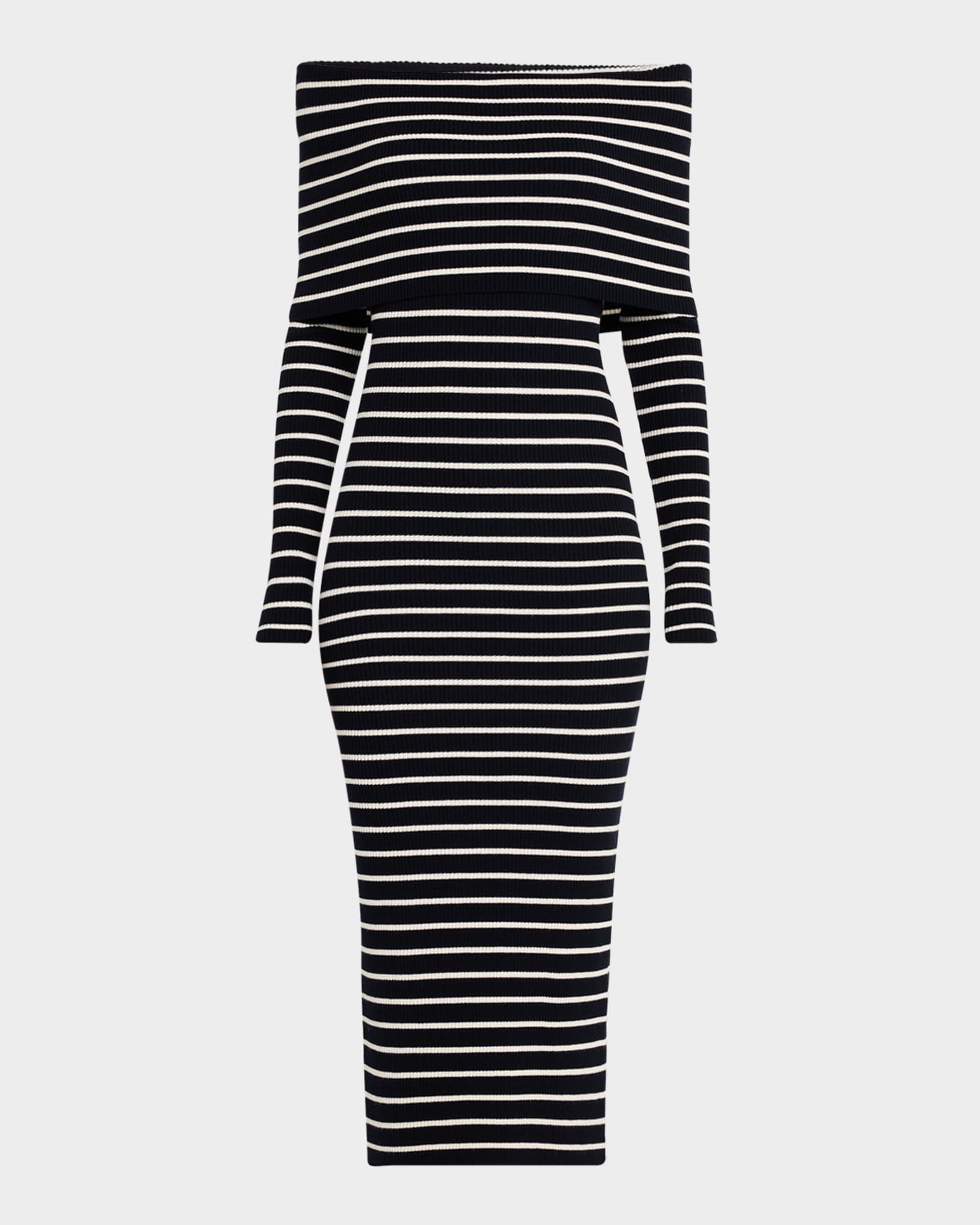 Evelyn Stripe Off-The-Shoulder Midi Dress 0
