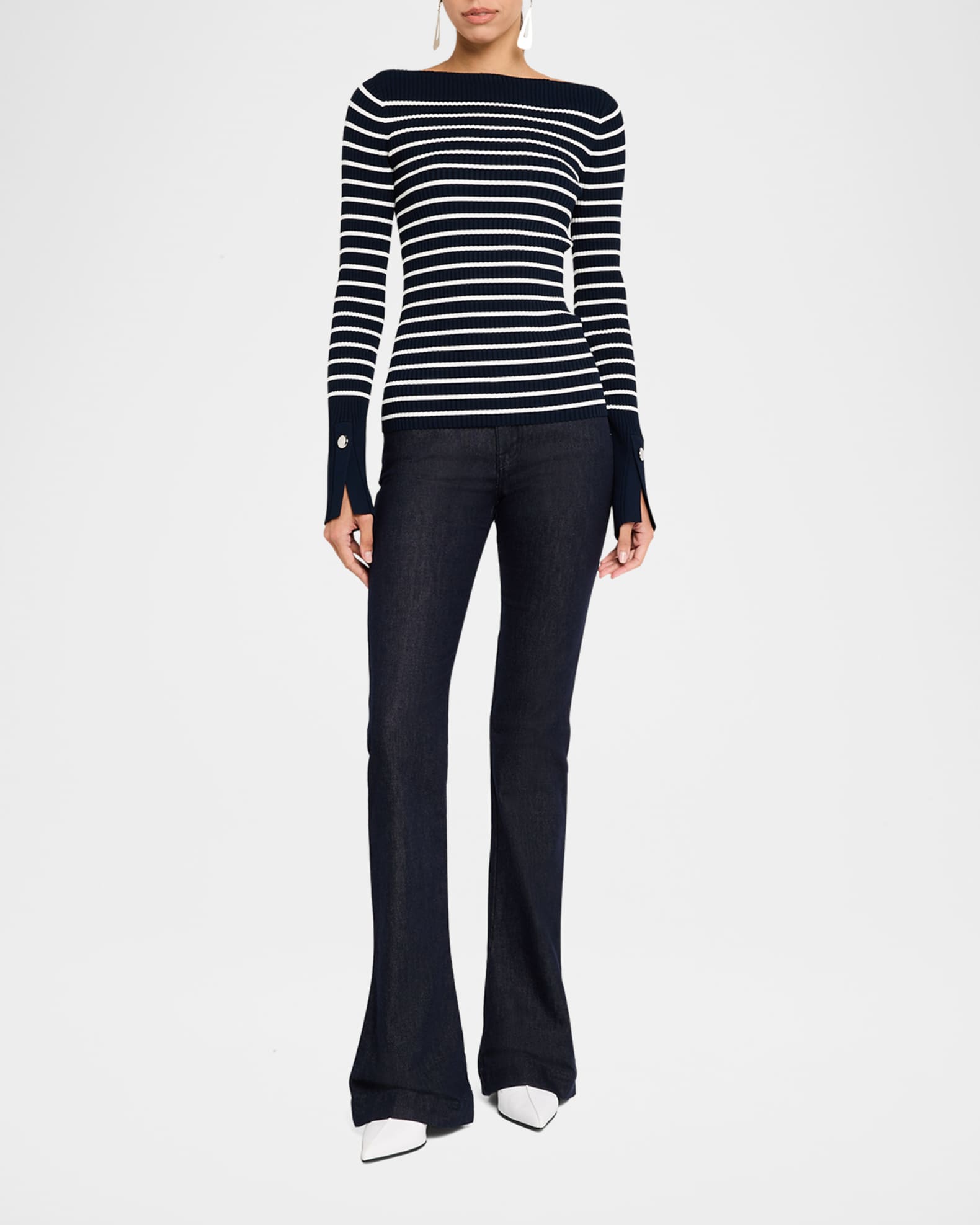 Anya Ribbed Stripe Boat-Neck Top 1