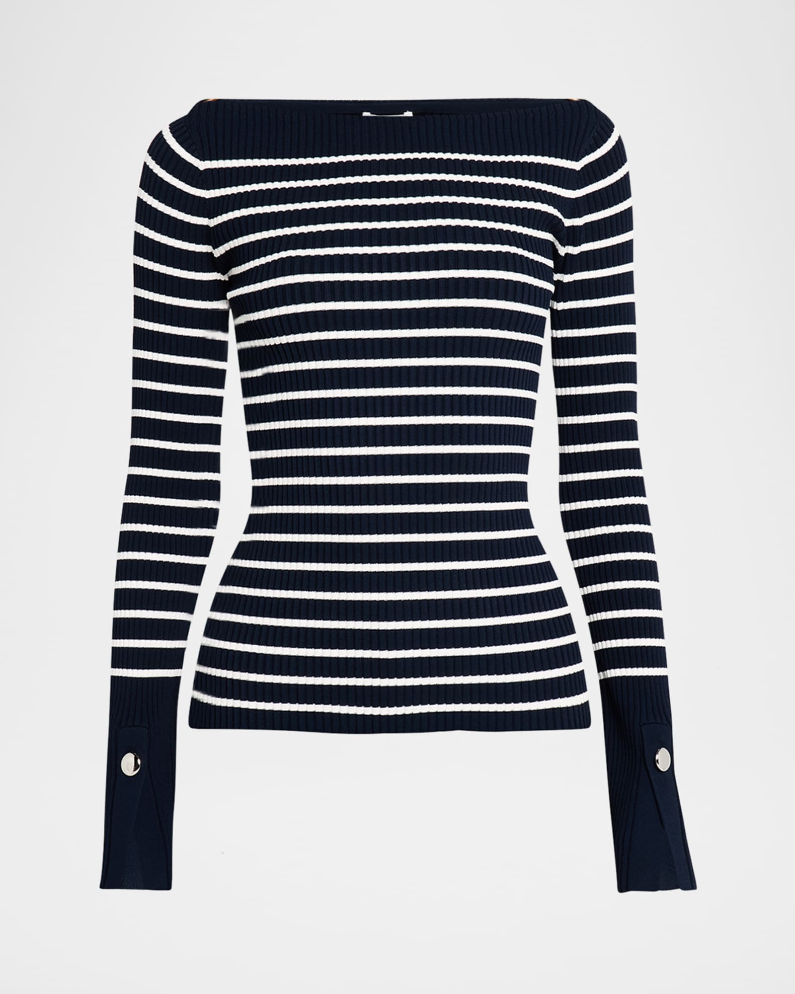Anya Ribbed Stripe Boat-Neck Top 0