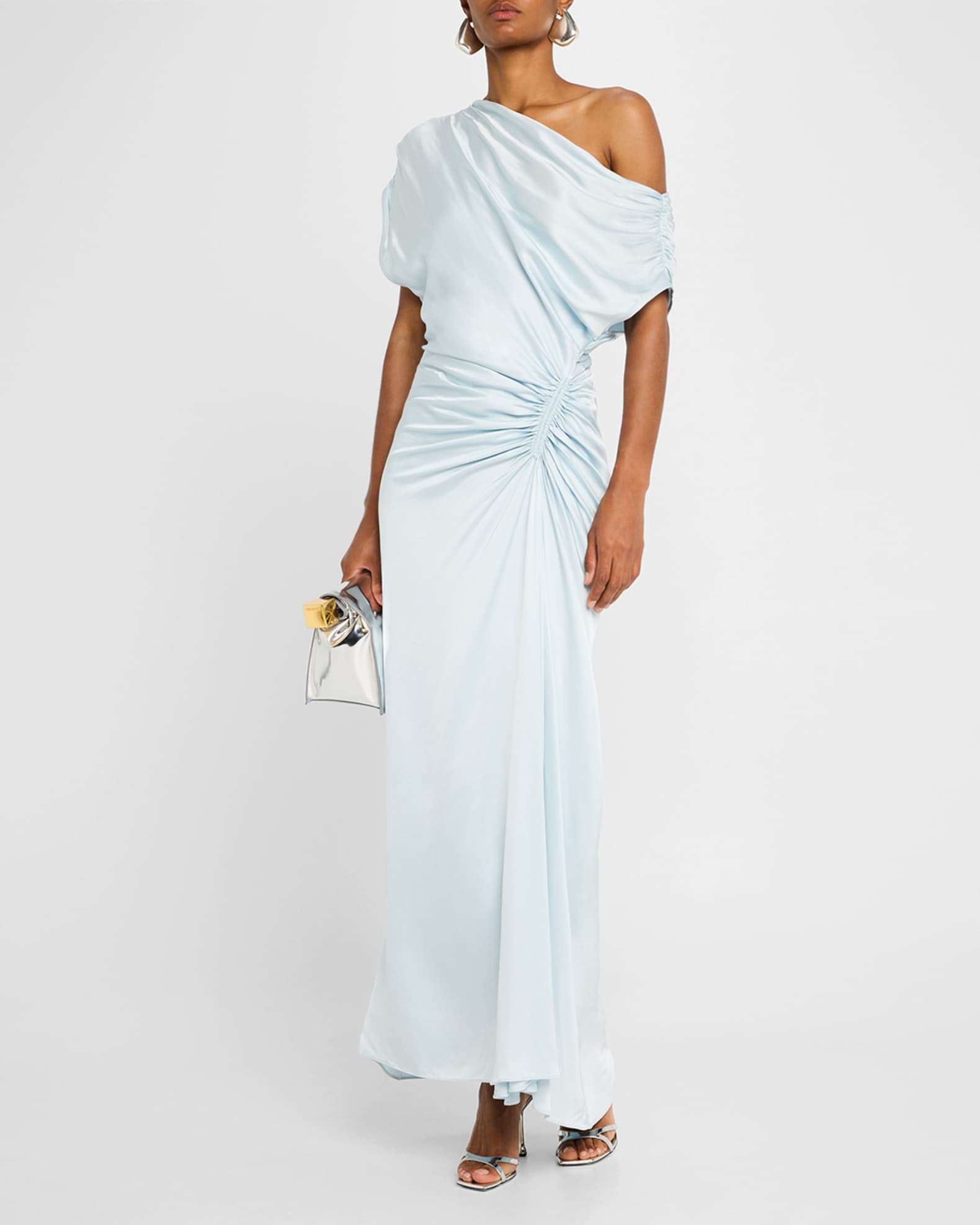 A.L.C. Women s Penny Ruched One Shoulder Satin Gown Blue Gowns