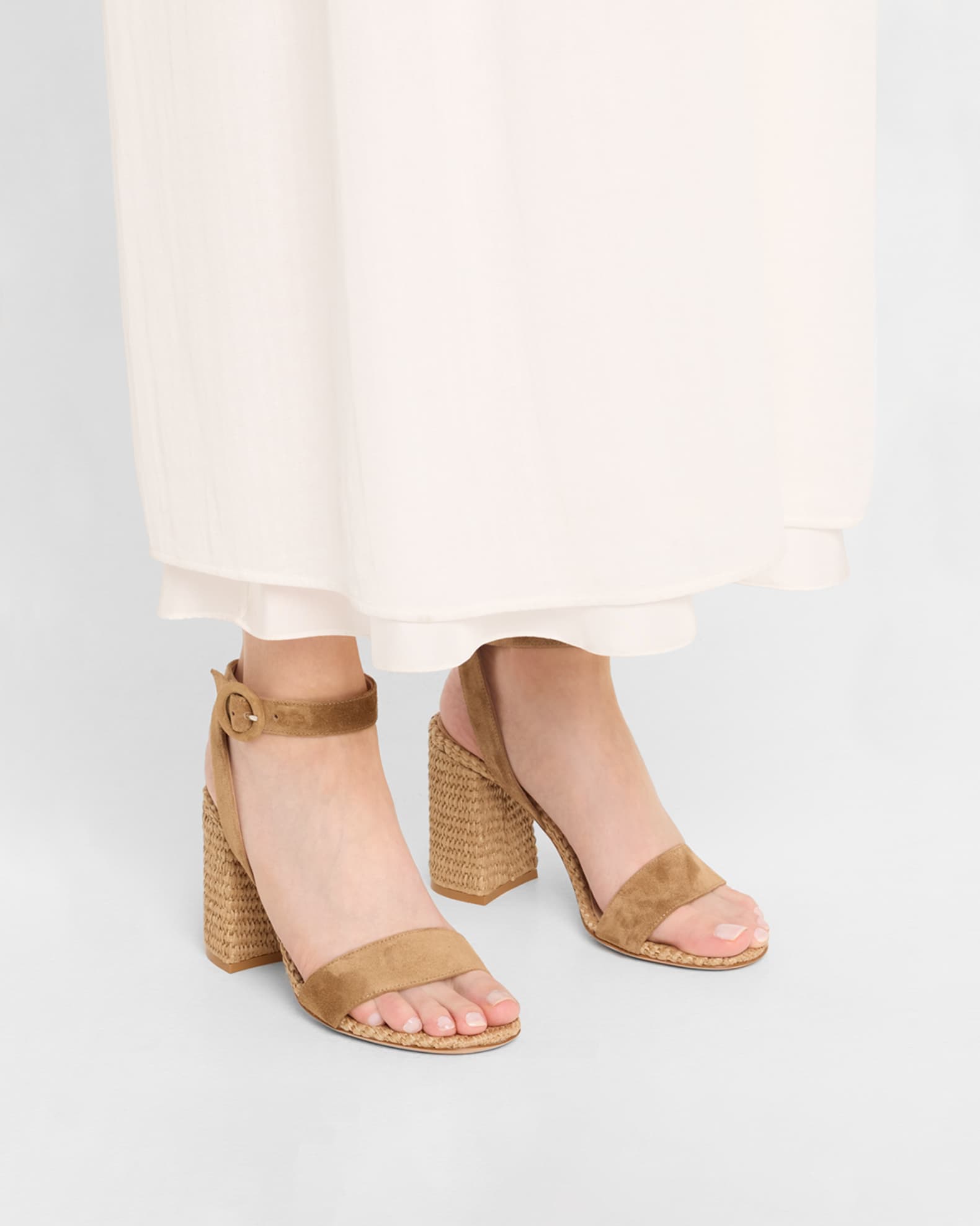 Suede Raffia Ankle-Strap Sandals 1