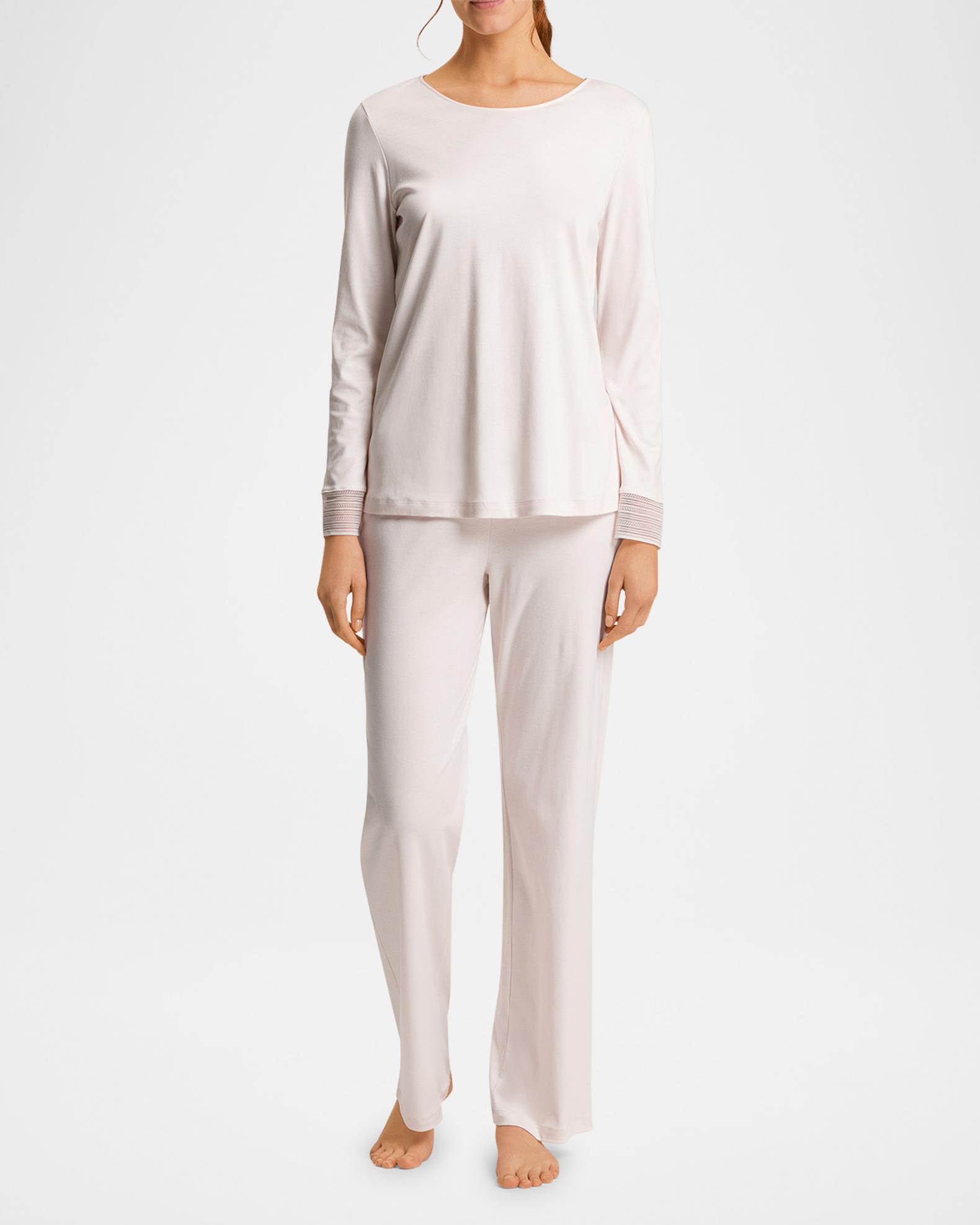 Hanro Sophie Lace-Trim Cotton Pajama Set | Neiman Marcus