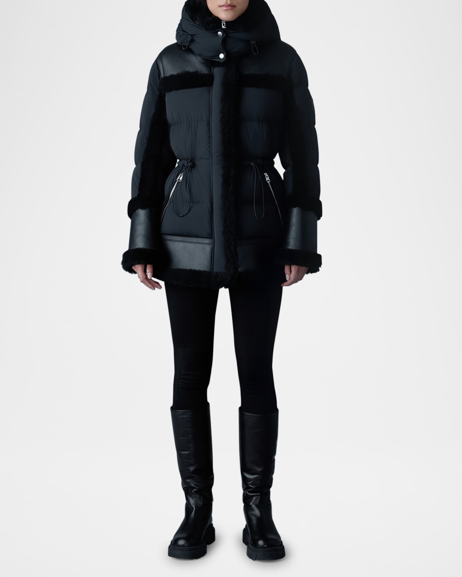 Mackage Lilibeth Mixed-Media Down Parka with Shearling and Leather