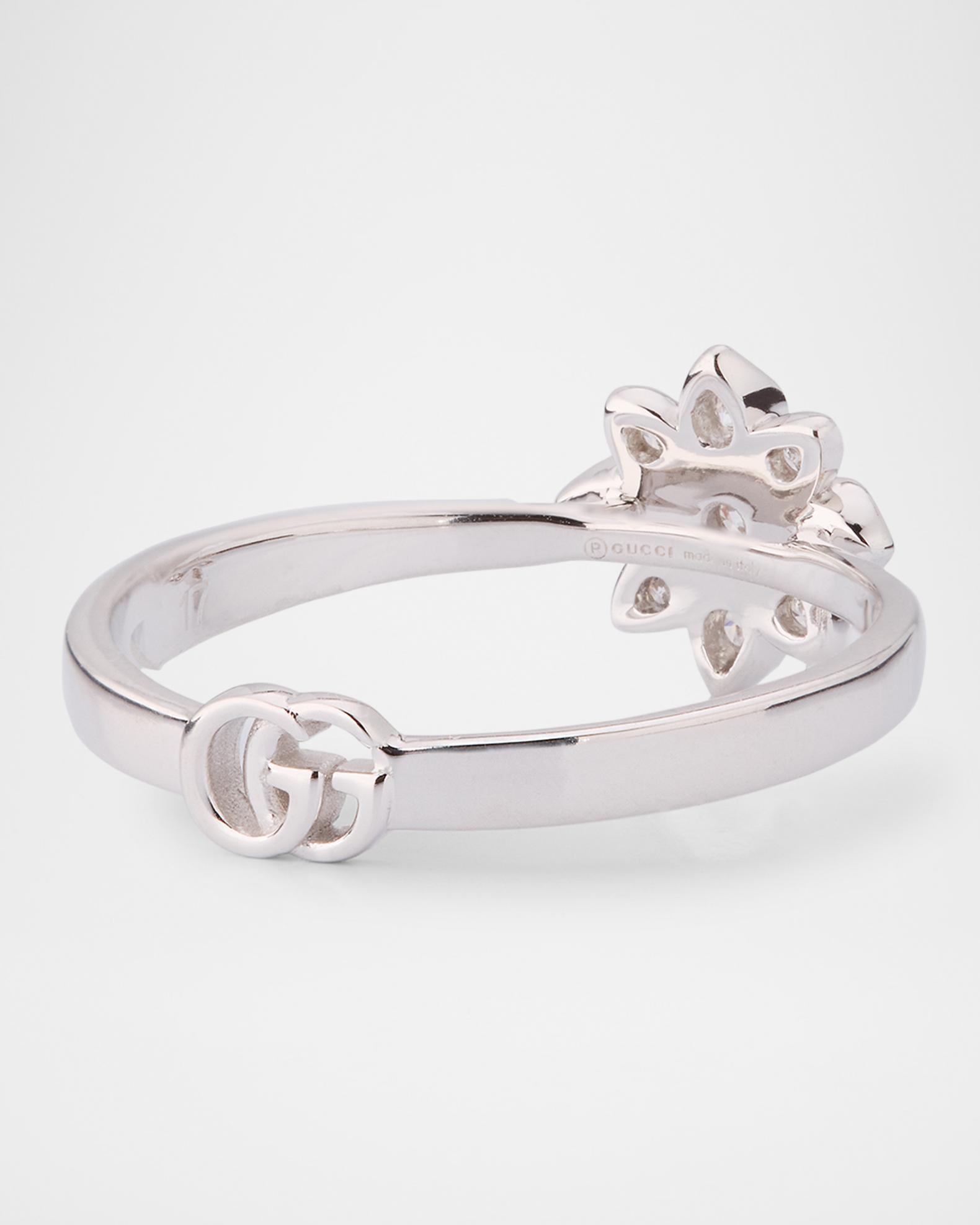 Gucci 18K White Gold Diamond Flower Band Ring | Neiman Marcus